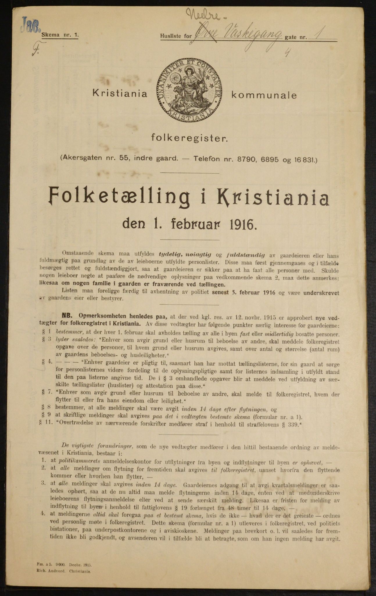 OBA, Municipal Census 1916 for Kristiania, 1916, p. 71253