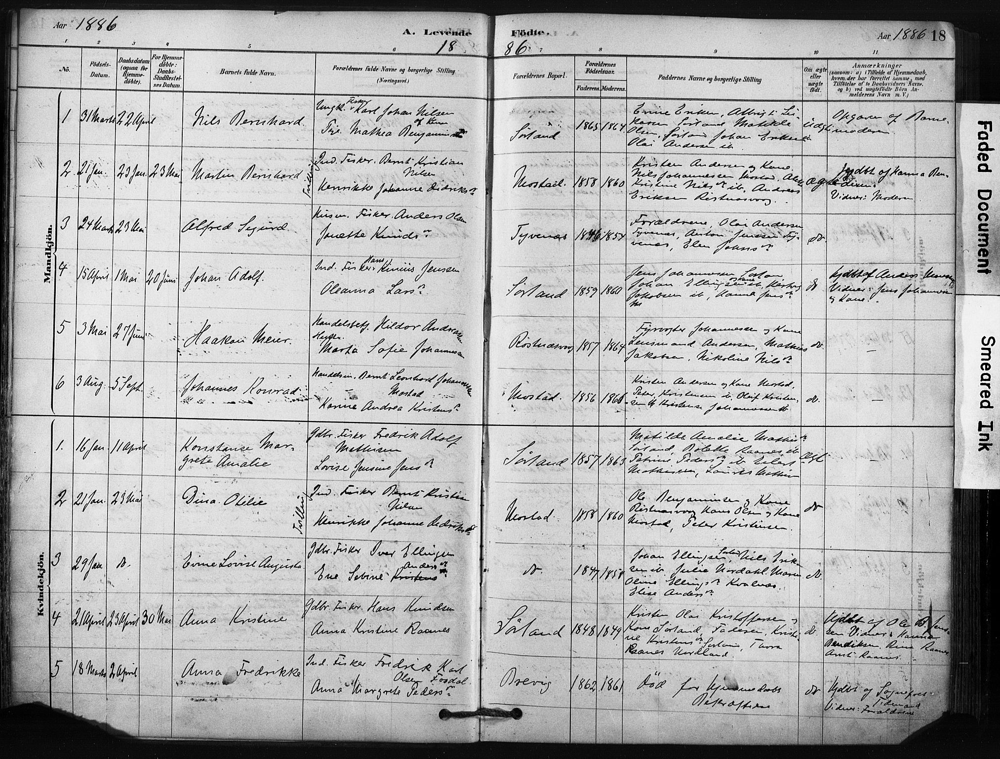 Ministerialprotokoller, klokkerbøker og fødselsregistre - Nordland, AV/SAT-A-1459/807/L0122: Parish register (official) no. 807A05, 1880-1902, p. 18