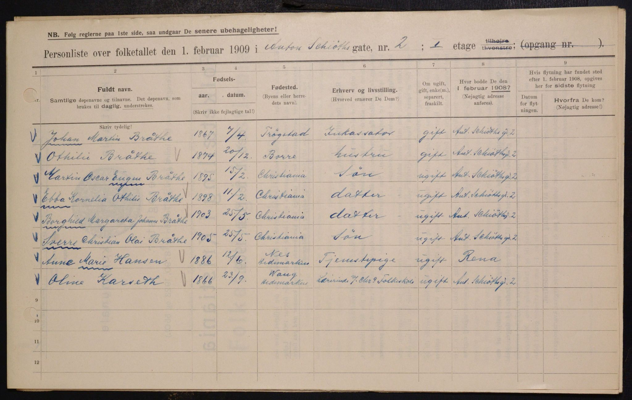 OBA, Municipal Census 1909 for Kristiania, 1909, p. 1307