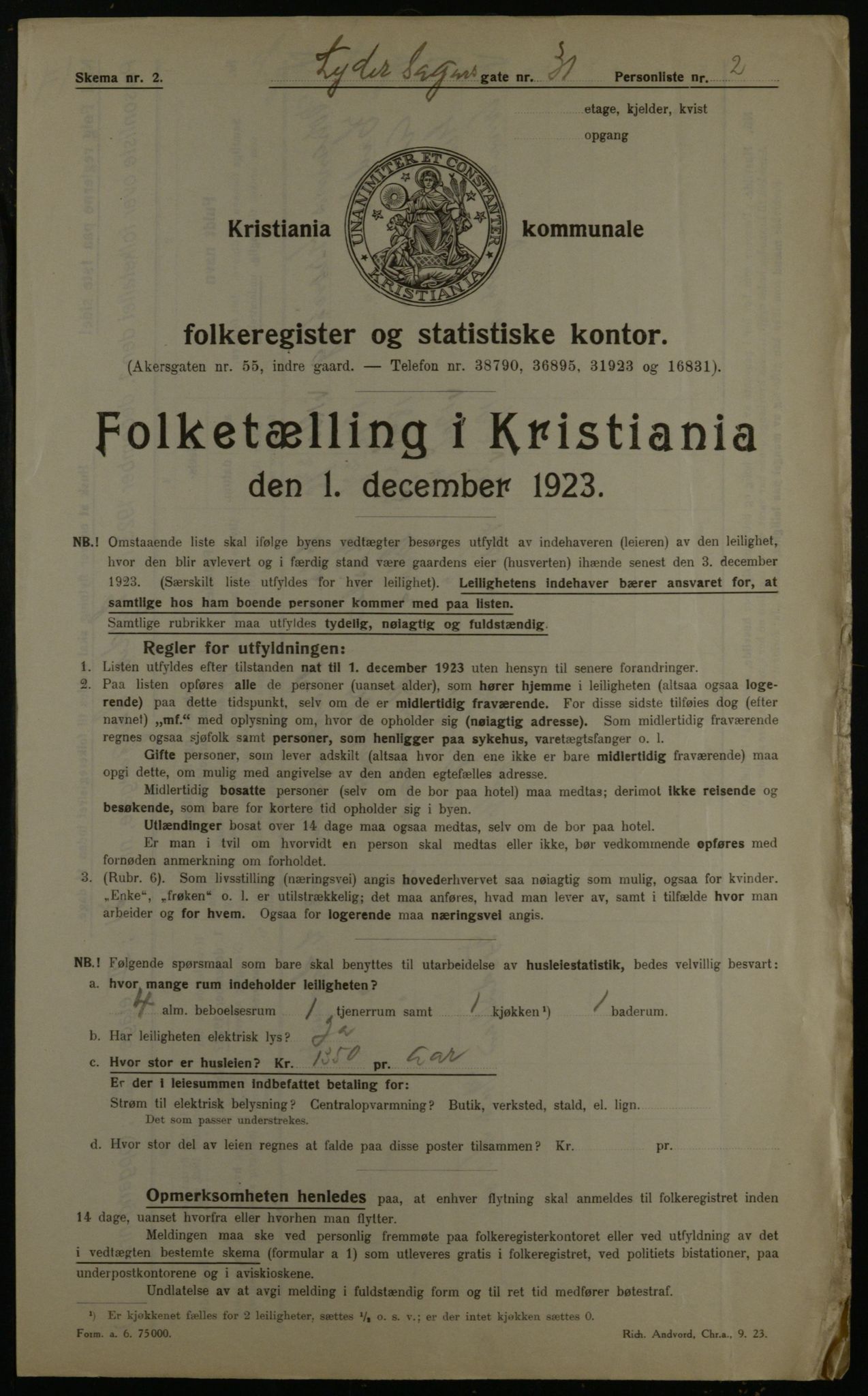 OBA, Municipal Census 1923 for Kristiania, 1923, p. 65116