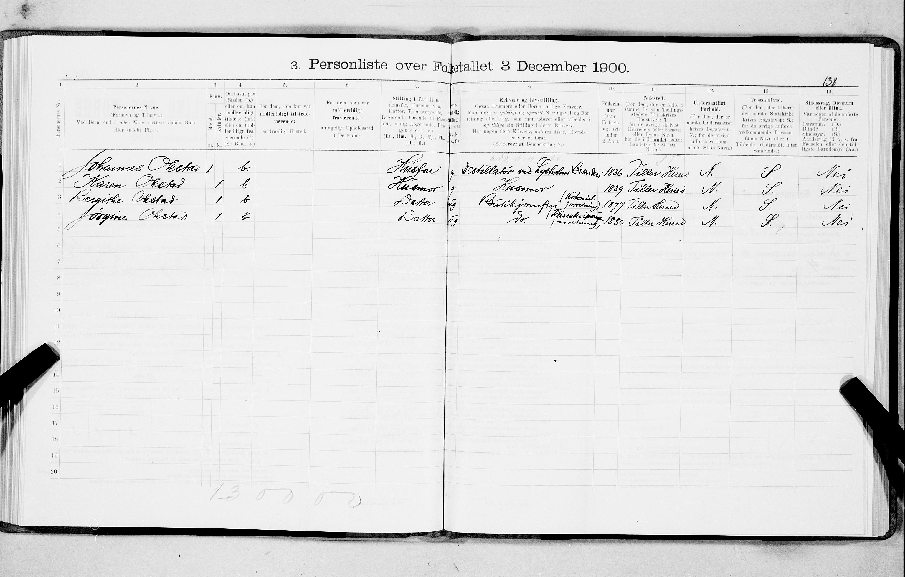 SAT, 1900 census for Trondheim, 1900, p. 12783