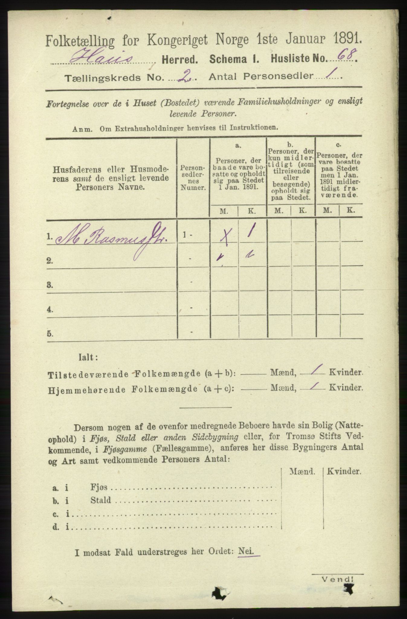 RA, 1891 census for 1250 Haus, 1891, p. 517