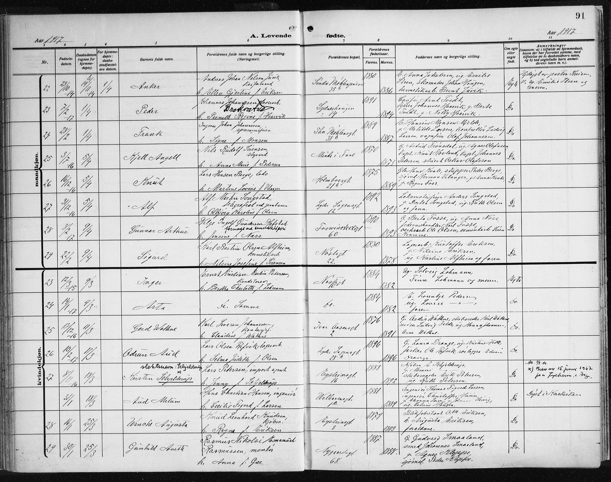 Johanneskirken sokneprestembete, AV/SAB-A-76001/H/Haa: Parish register (official) no. A 3, 1913-1934, p. 91