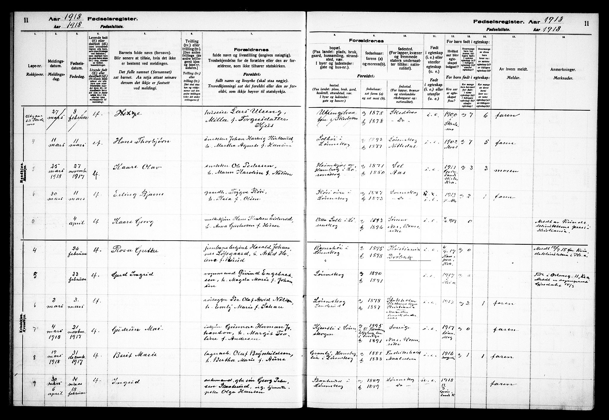 Skedsmo prestekontor Kirkebøker, SAO/A-10033a/J/Jb/L0001: Birth register no. II 1, 1916-1932, p. 11