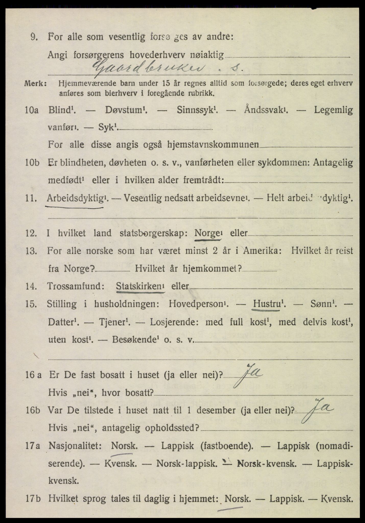 SAT, 1920 census for Kvam, 1920, p. 1092