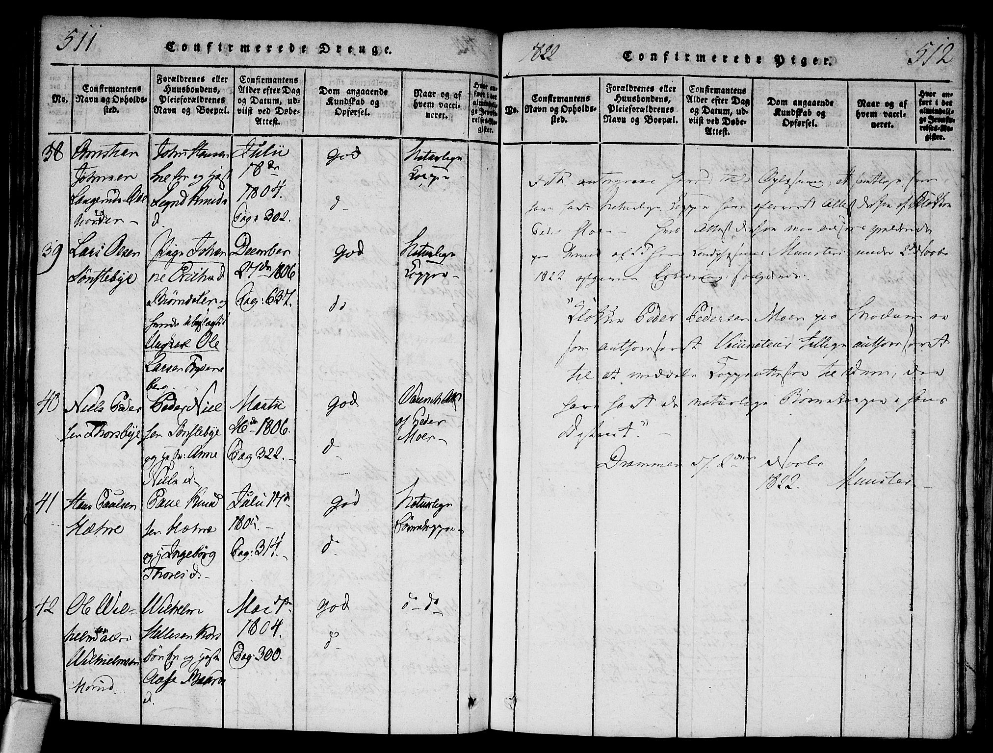 Modum kirkebøker, SAKO/A-234/F/Fa/L0004: Parish register (official) no. 4, 1818-1824, p. 511-512