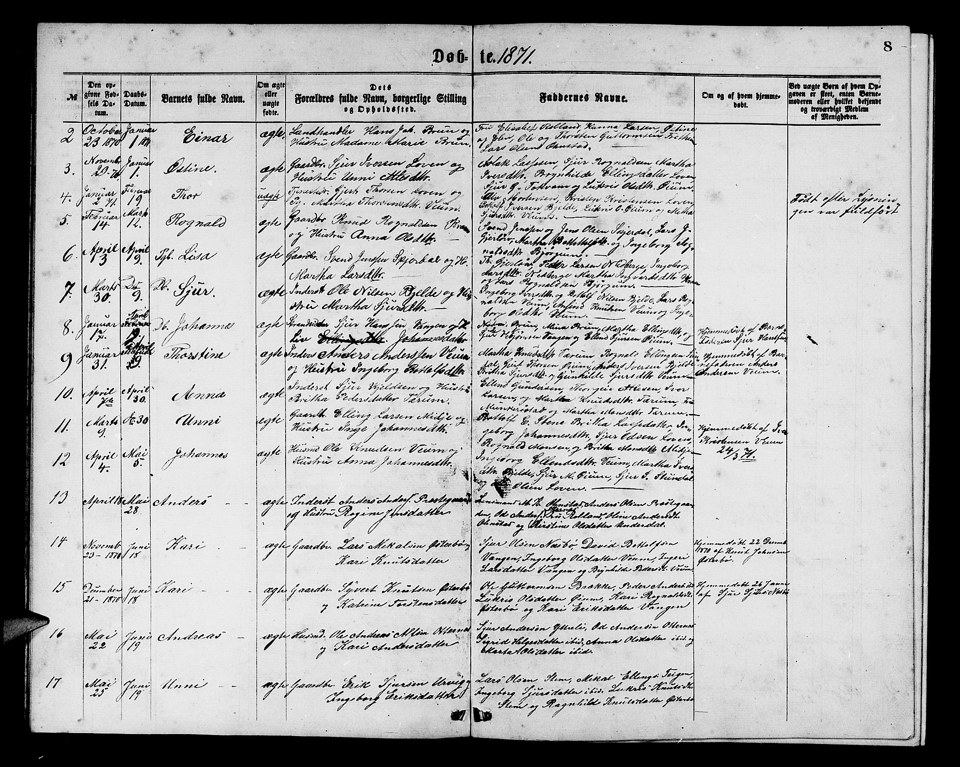 Aurland sokneprestembete, AV/SAB-A-99937/H/Hb/Hba/L0001: Parish register (copy) no. A 1, 1868-1881, p. 8
