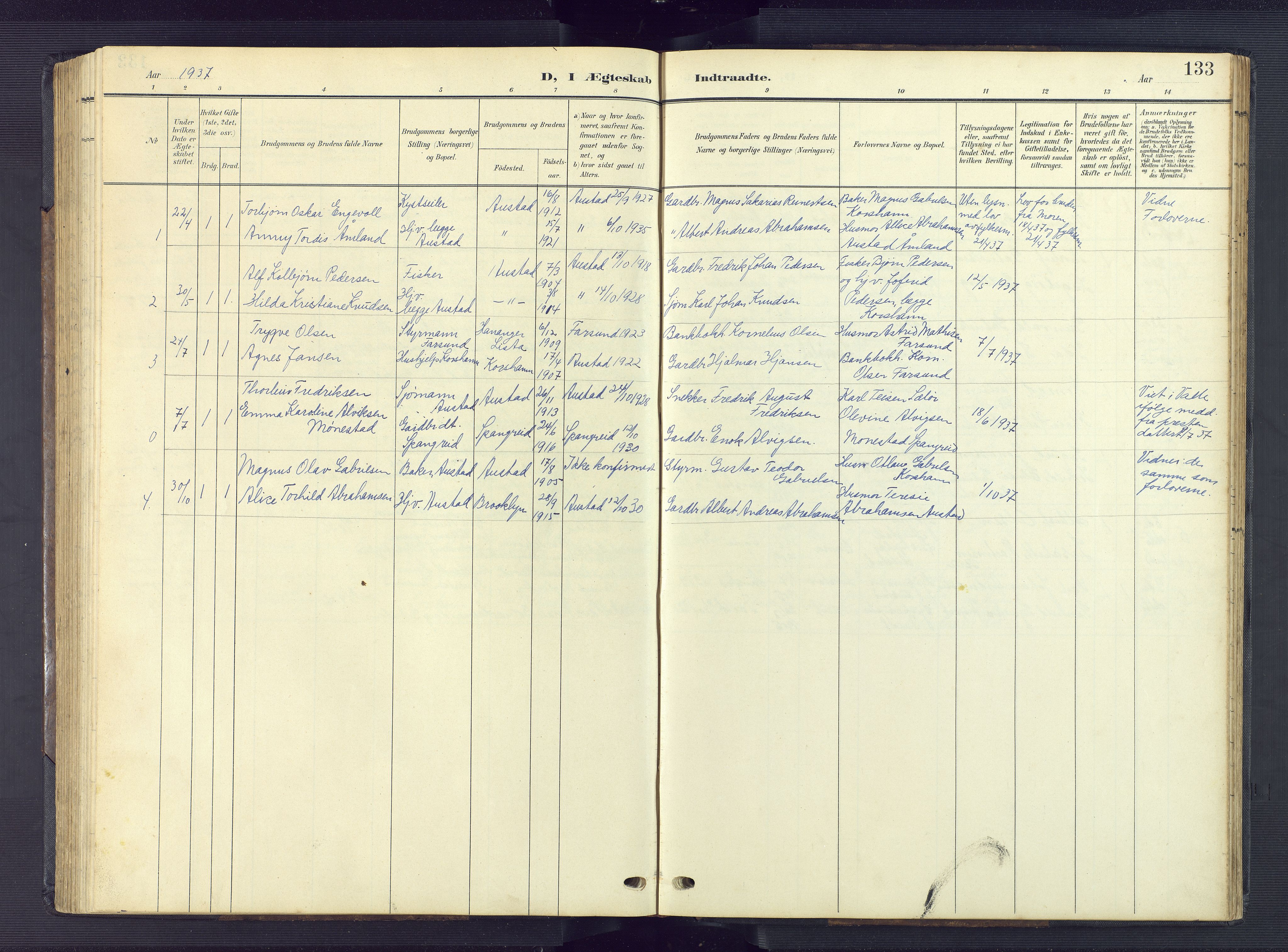 Lyngdal sokneprestkontor, SAK/1111-0029/F/Fb/Fba/L0004: Parish register (copy) no. B 4, 1904-1950, p. 133