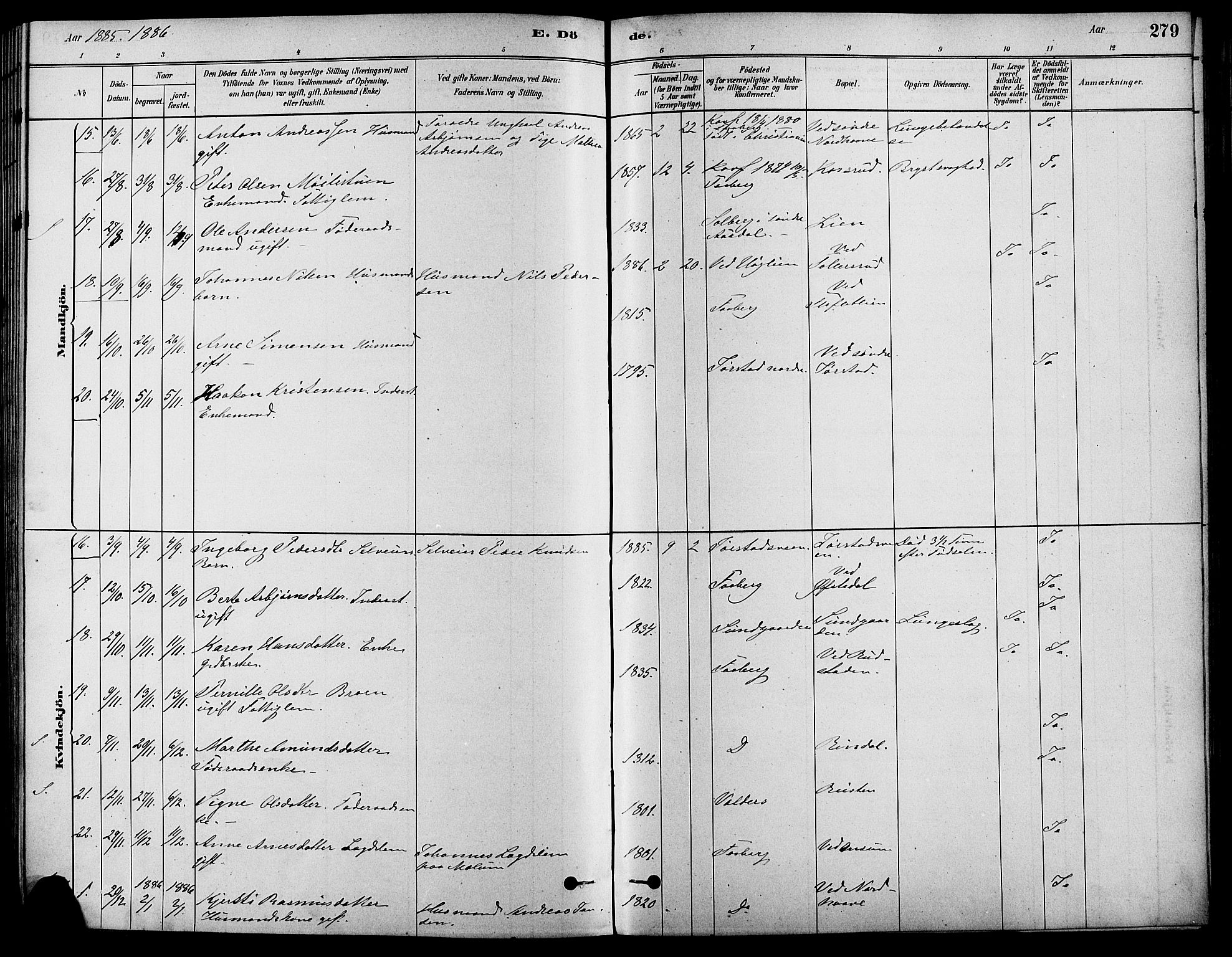 Fåberg prestekontor, SAH/PREST-086/H/Ha/Haa/L0008: Parish register (official) no. 8, 1879-1898, p. 279