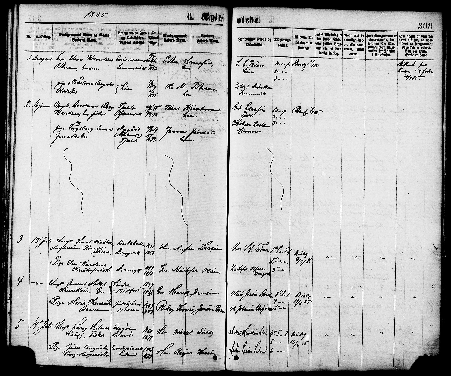 Ministerialprotokoller, klokkerbøker og fødselsregistre - Nordland, SAT/A-1459/863/L0897: Parish register (official) no. 863A09, 1872-1886, p. 308