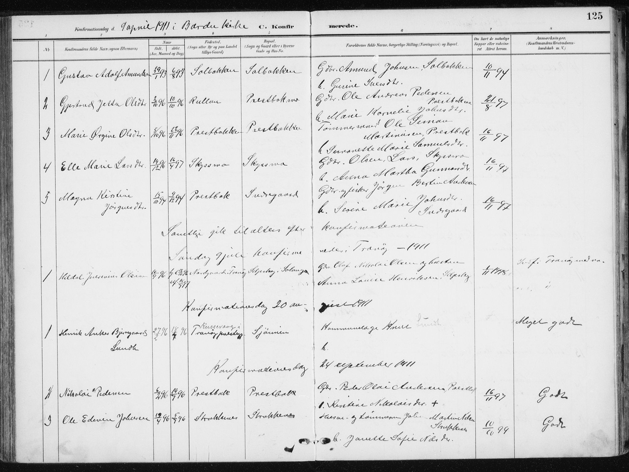 Salangen sokneprestembete, SATØ/S-1324/H/Ha/L0002kirke: Parish register (official) no. 2, 1902-1911, p. 125
