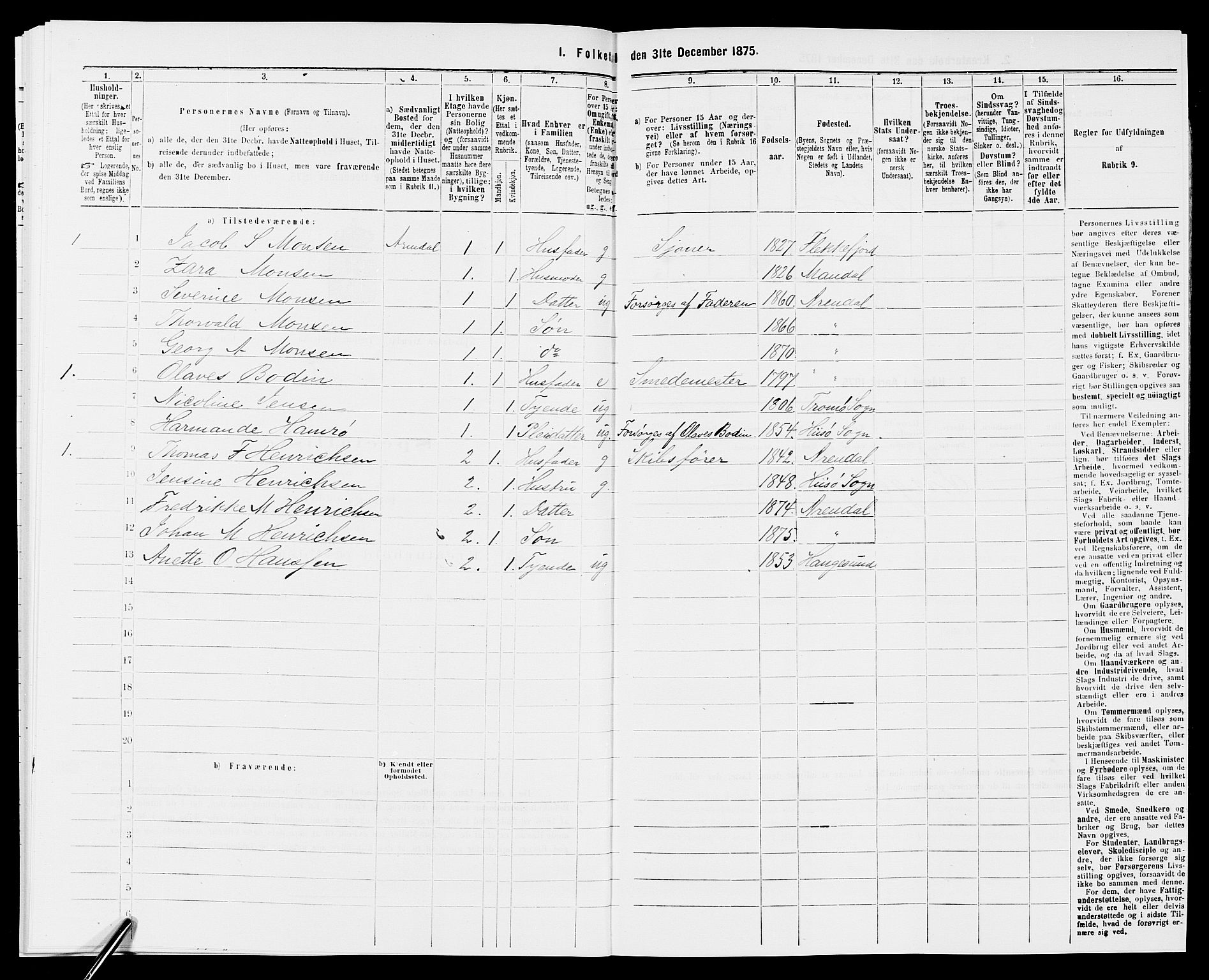 SAK, 1875 census for 0903P Arendal, 1875, p. 156