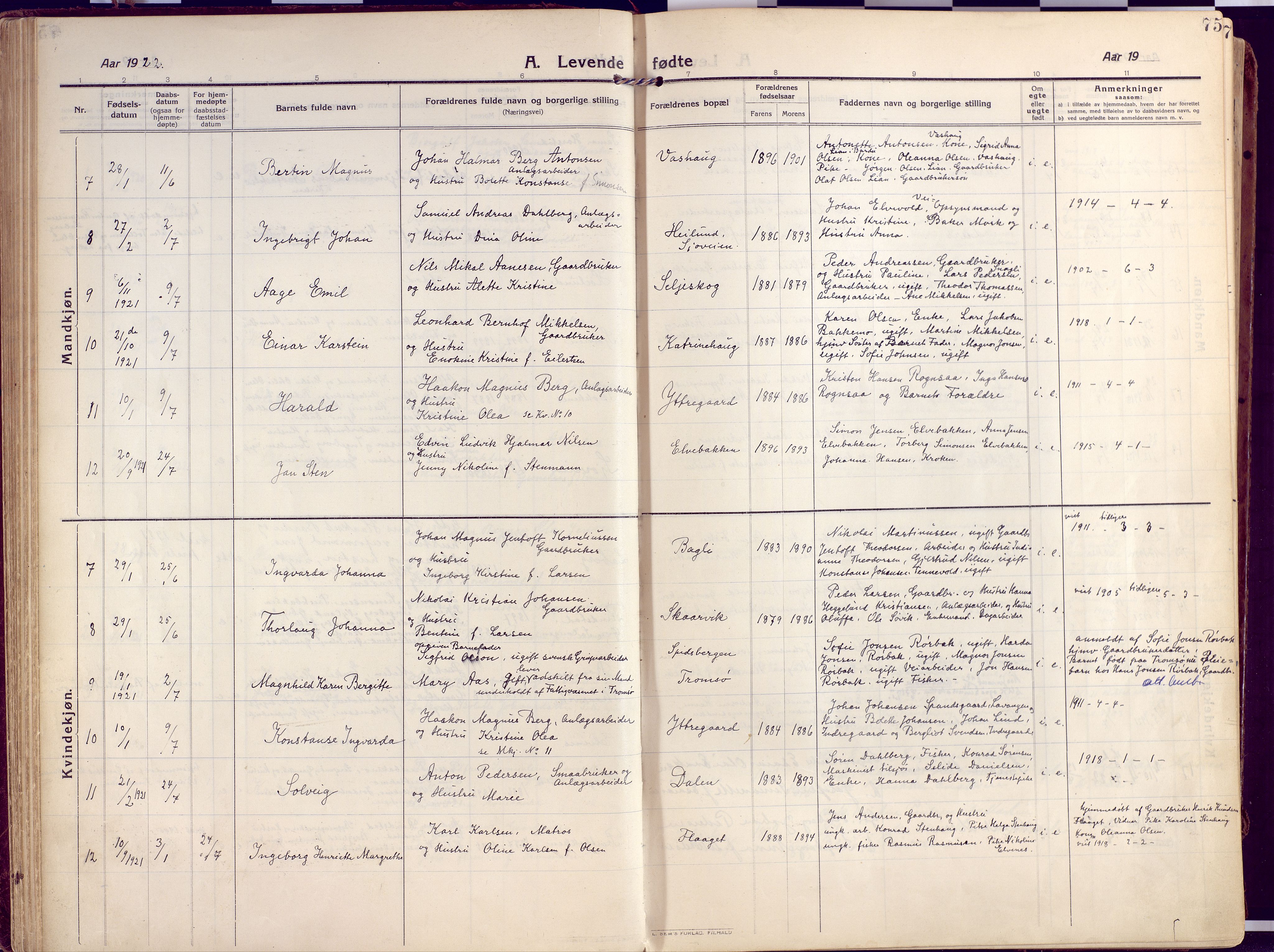 Salangen sokneprestembete, SATØ/S-1324/H/Ha/L0004kirke: Parish register (official) no. 4, 1912-1927, p. 75