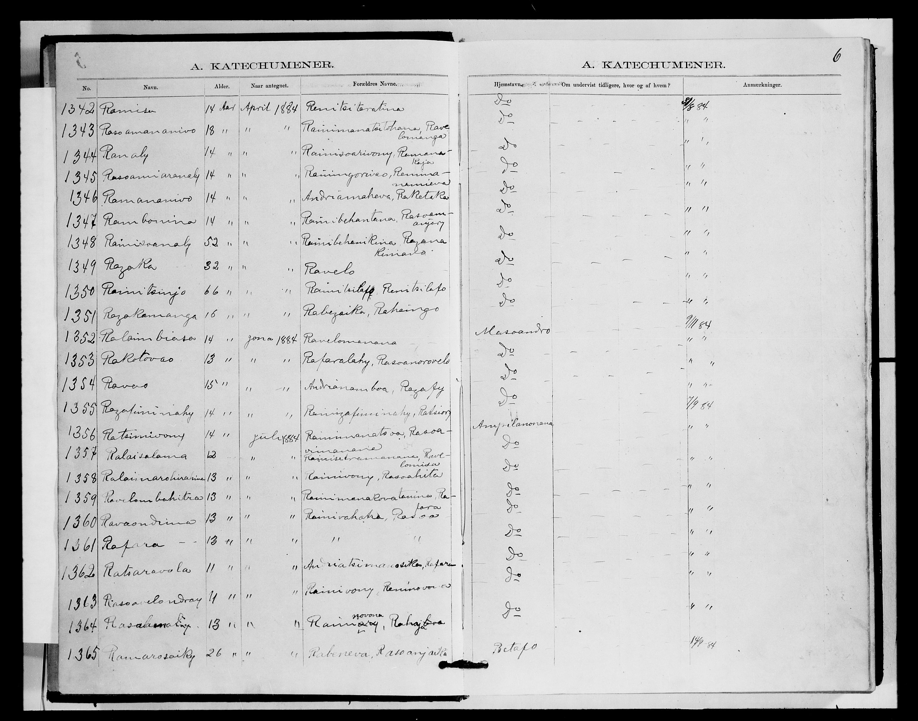 Archives FLM/NMS, Madagaskar, VID/MA-A-1163/D/Db/L0270: Parish register (official) no. 2, 1883-1886, p. 6