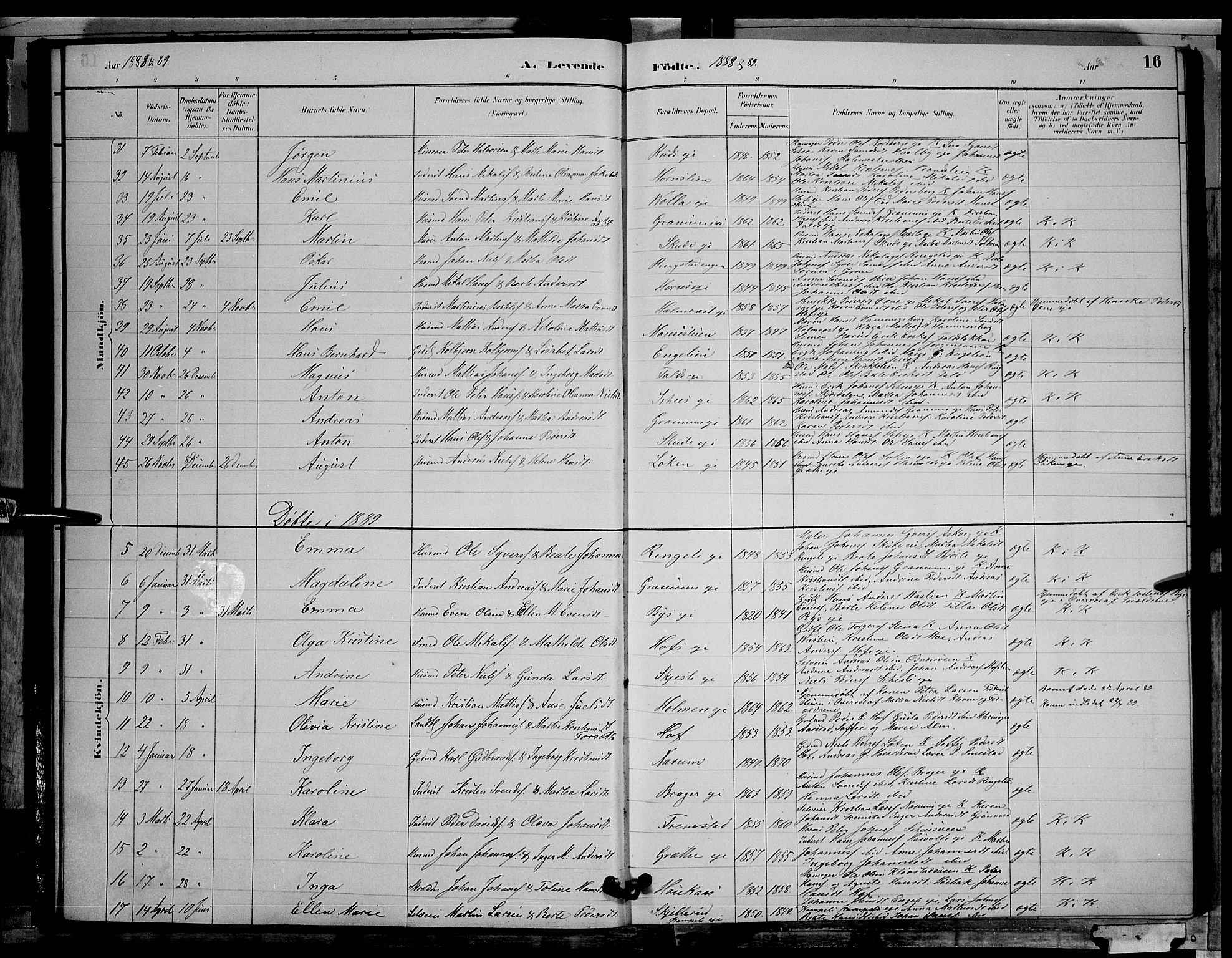 Søndre Land prestekontor, AV/SAH-PREST-122/L/L0002: Parish register (copy) no. 2, 1884-1900, p. 16