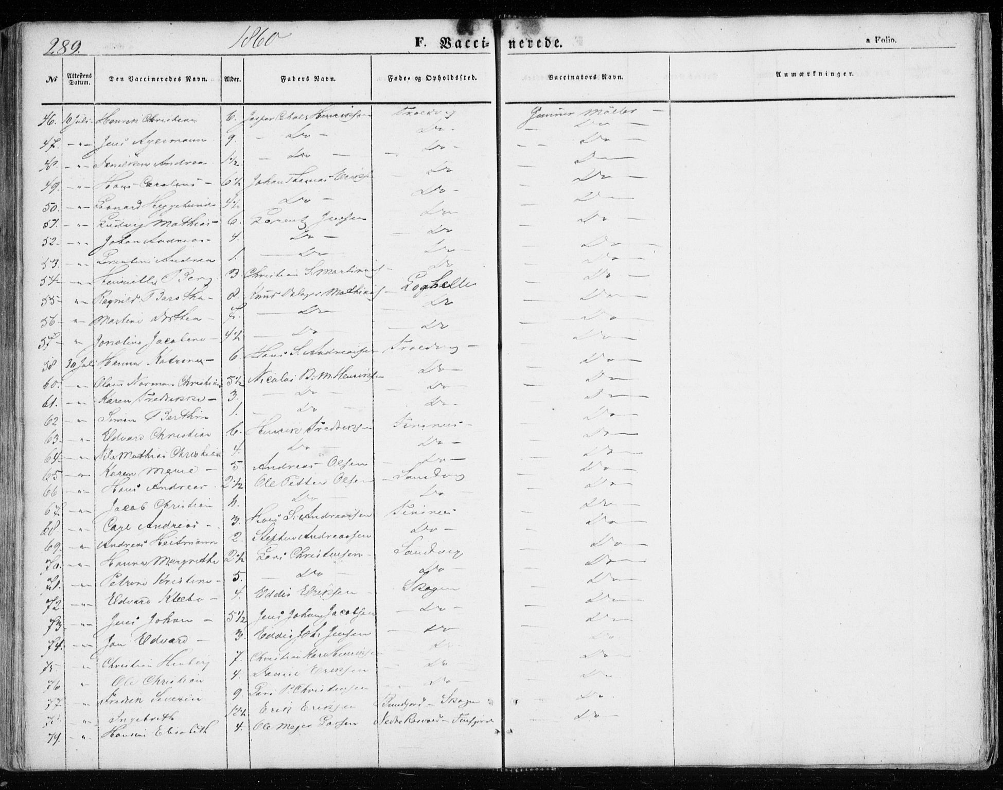Lenvik sokneprestembete, AV/SATØ-S-1310/H/Ha/Haa/L0007kirke: Parish register (official) no. 7, 1855-1865, p. 289
