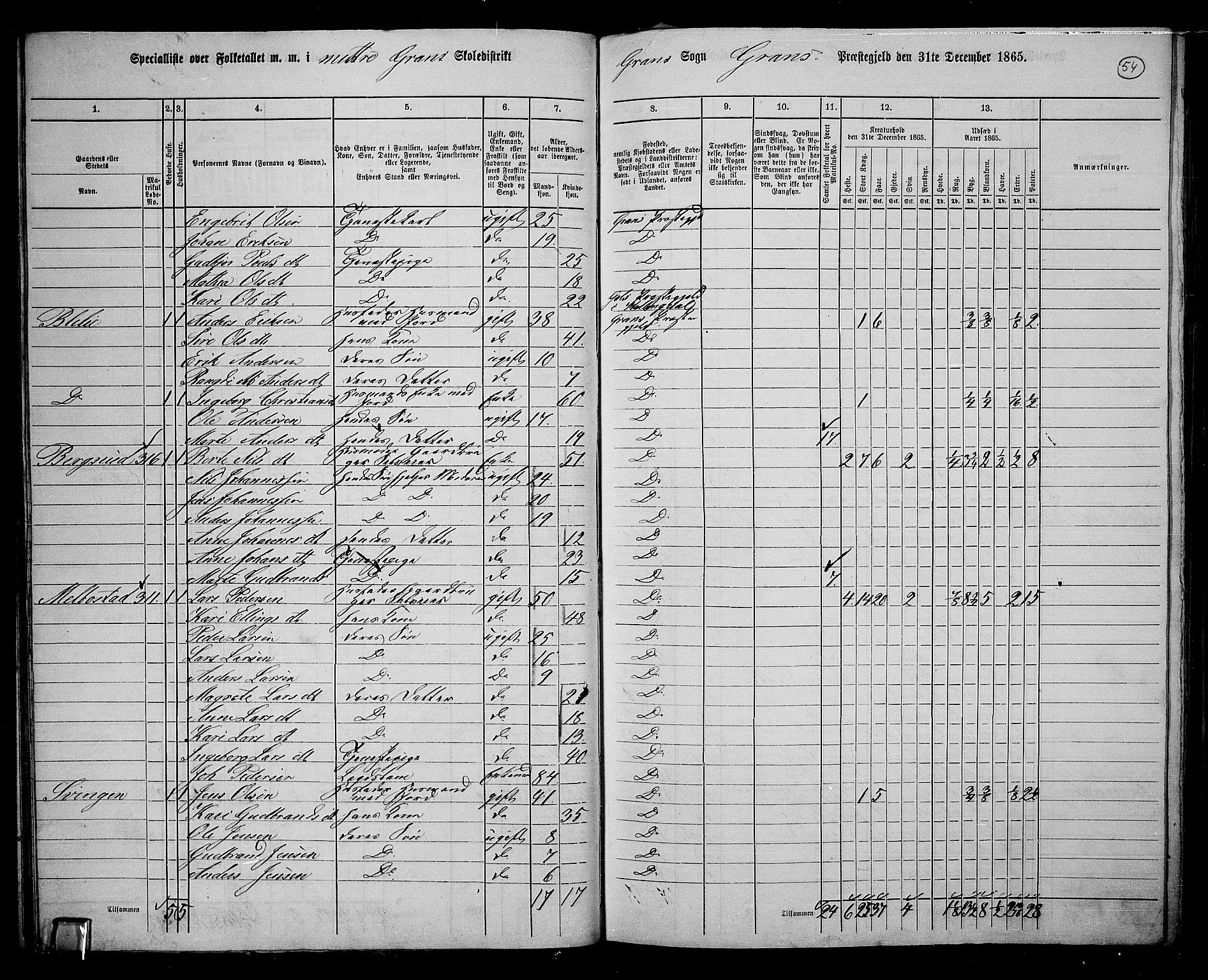 RA, 1865 census for Gran, 1865, p. 48