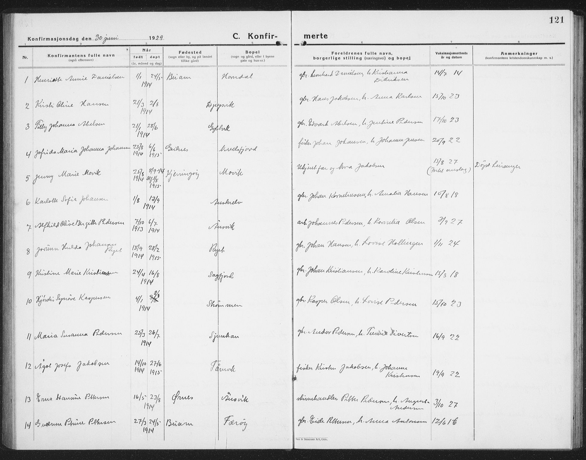 Ministerialprotokoller, klokkerbøker og fødselsregistre - Nordland, AV/SAT-A-1459/854/L0788: Parish register (copy) no. 854C04, 1926-1940, p. 121