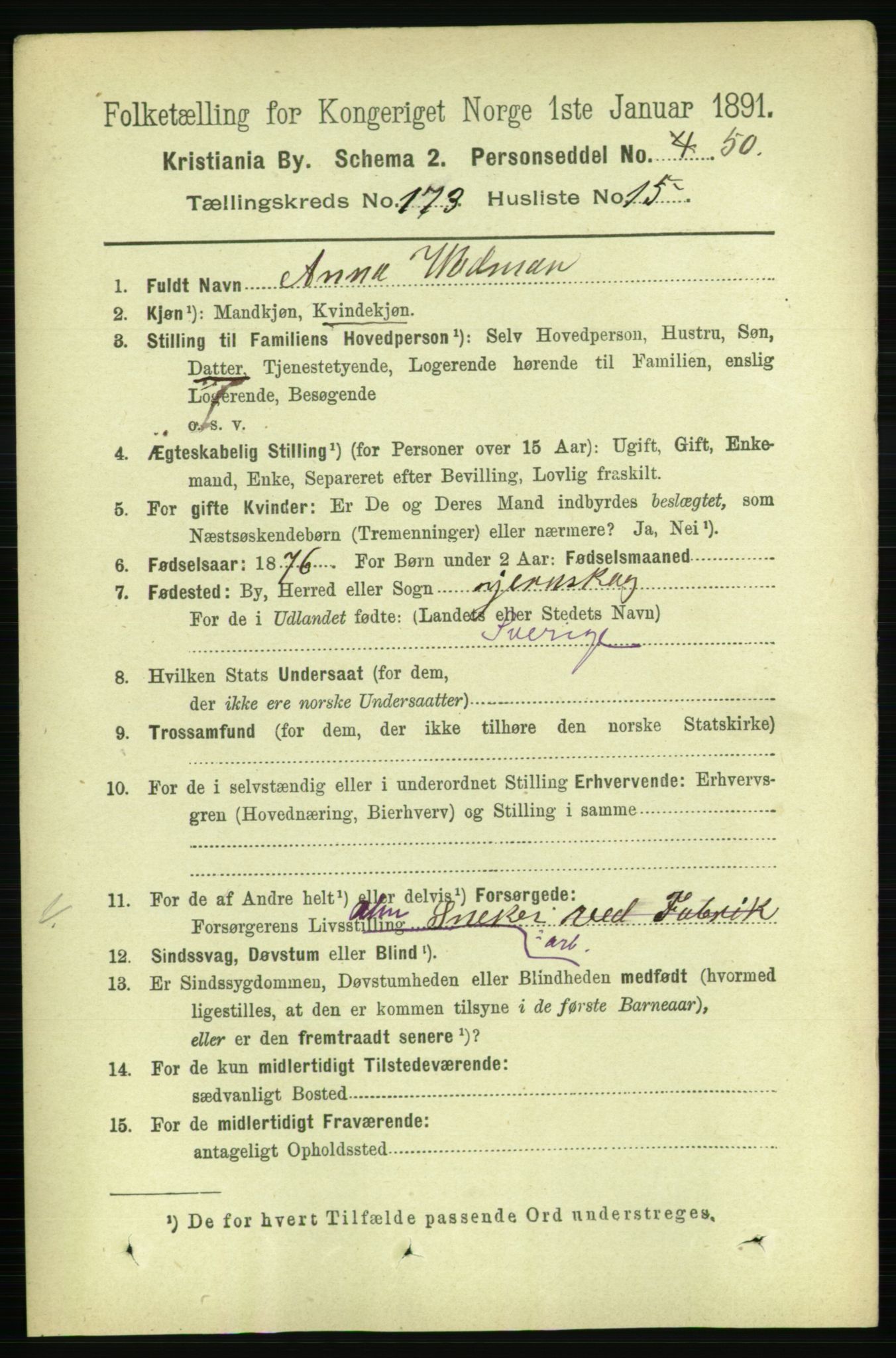 RA, 1891 census for 0301 Kristiania, 1891, p. 103624