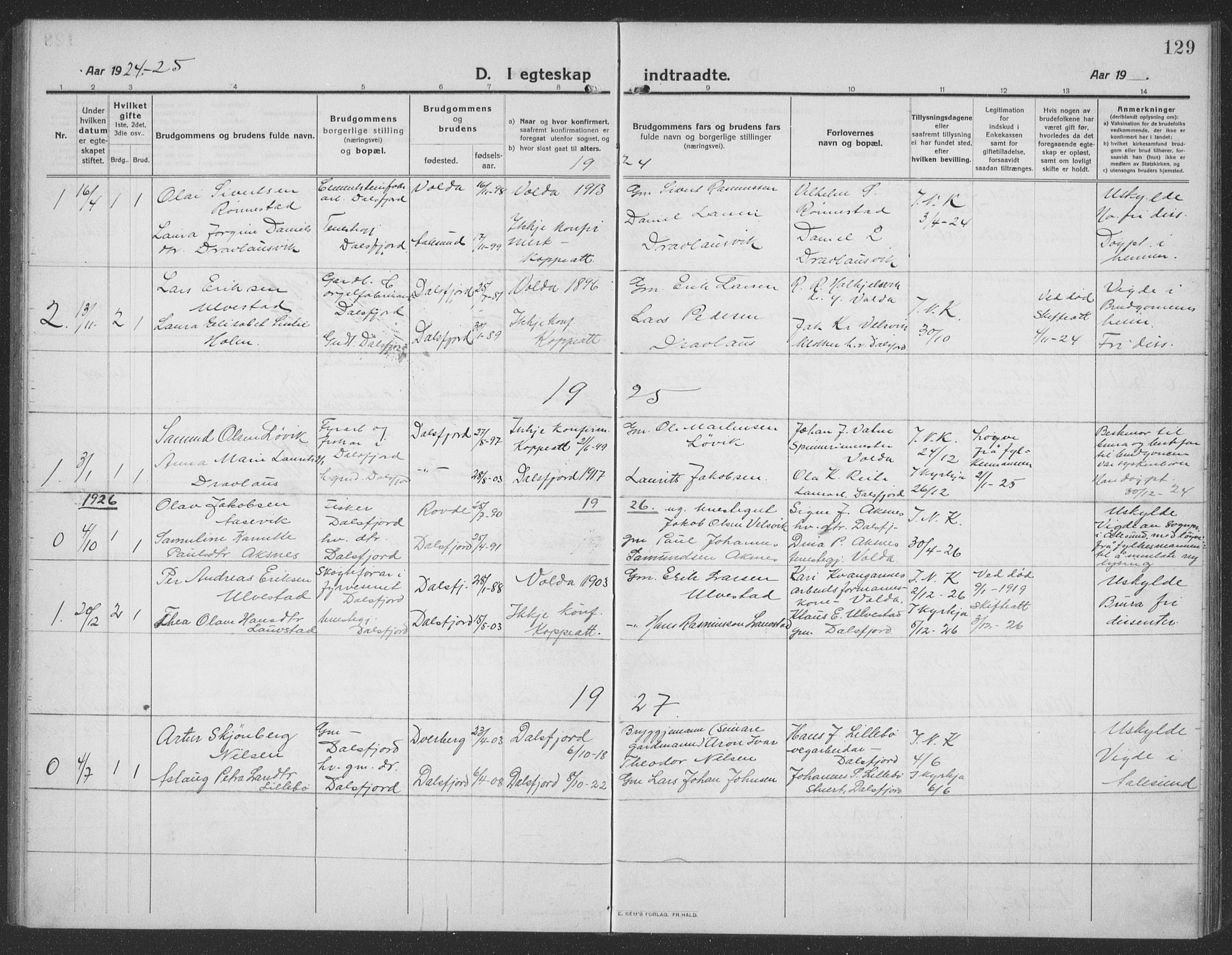 Ministerialprotokoller, klokkerbøker og fødselsregistre - Møre og Romsdal, AV/SAT-A-1454/512/L0169: Parish register (copy) no. 512C01, 1910-1935, p. 129