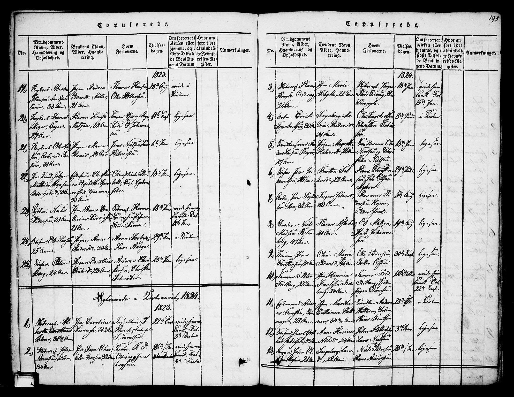Skien kirkebøker, SAKO/A-302/F/Fa/L0005: Parish register (official) no. 5, 1814-1843, p. 195