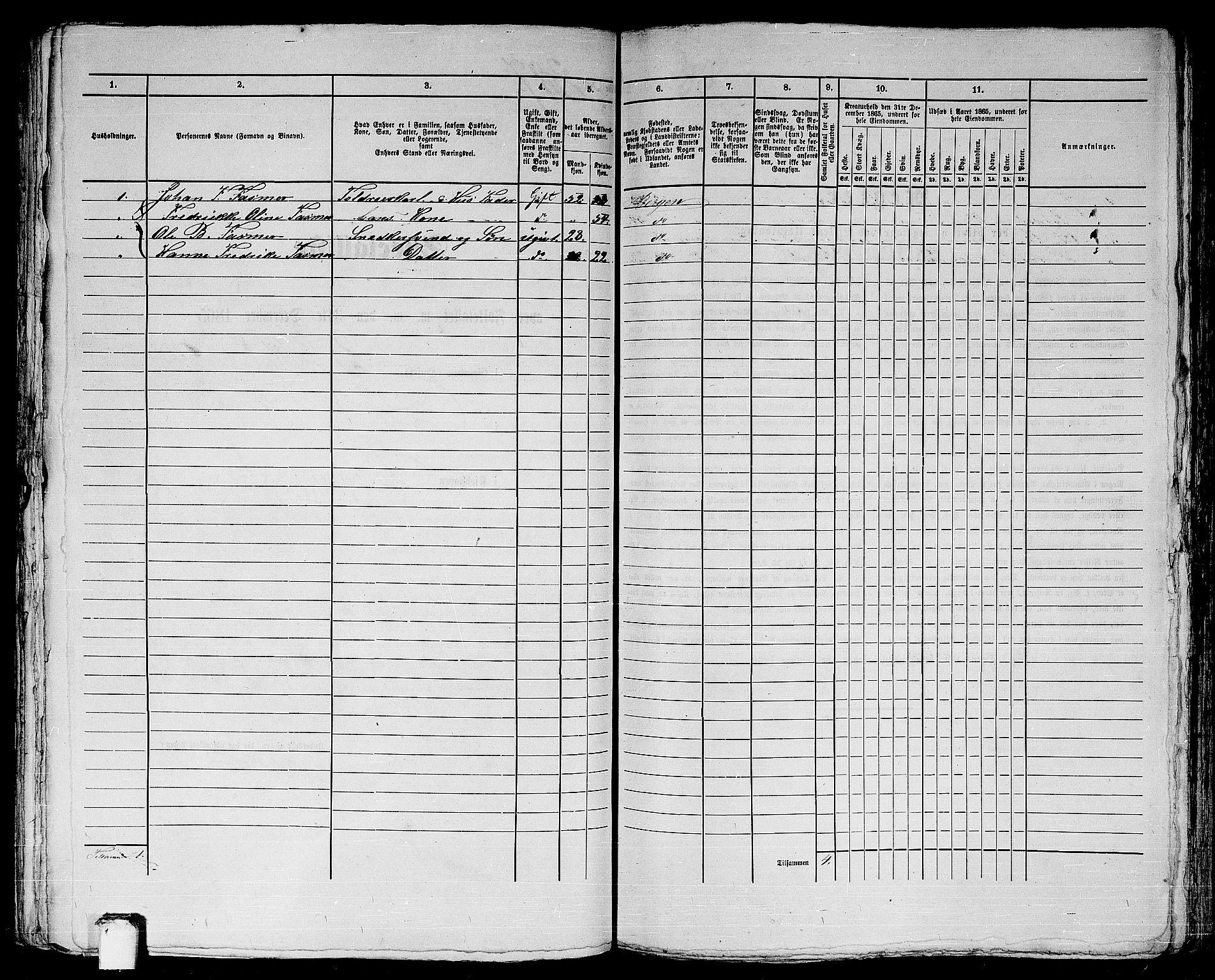 RA, 1865 census for Bergen, 1865, p. 832