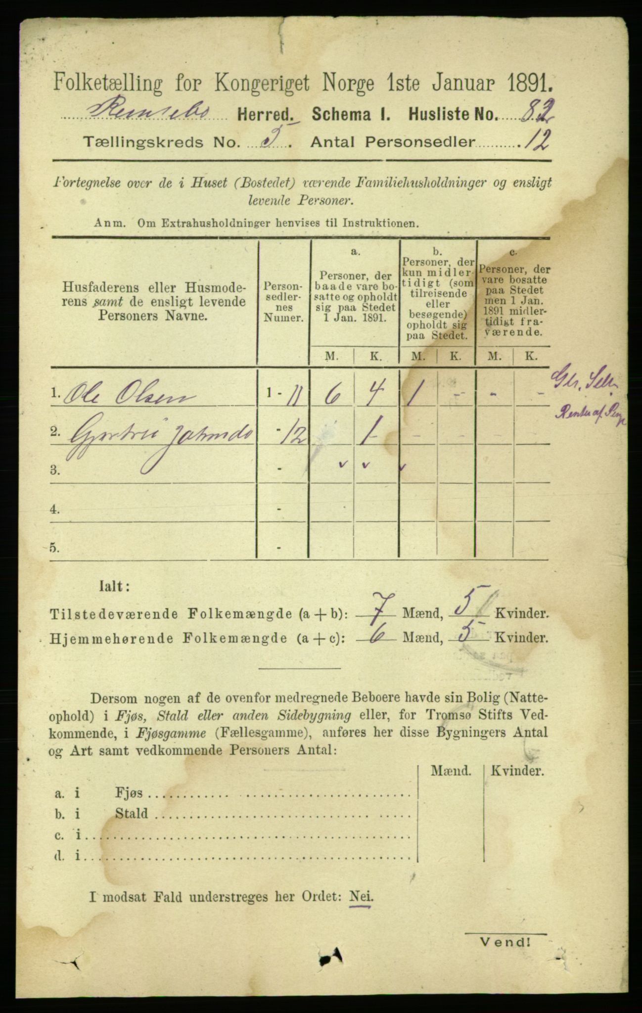 RA, 1891 census for 1635 Rennebu, 1891, p. 2643