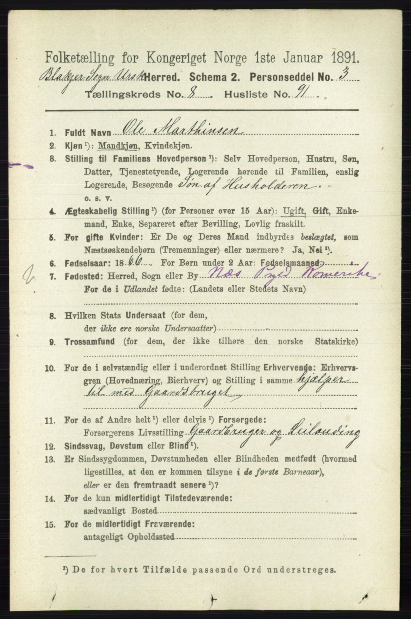 RA, 1891 census for 0224 Aurskog, 1891, p. 4412