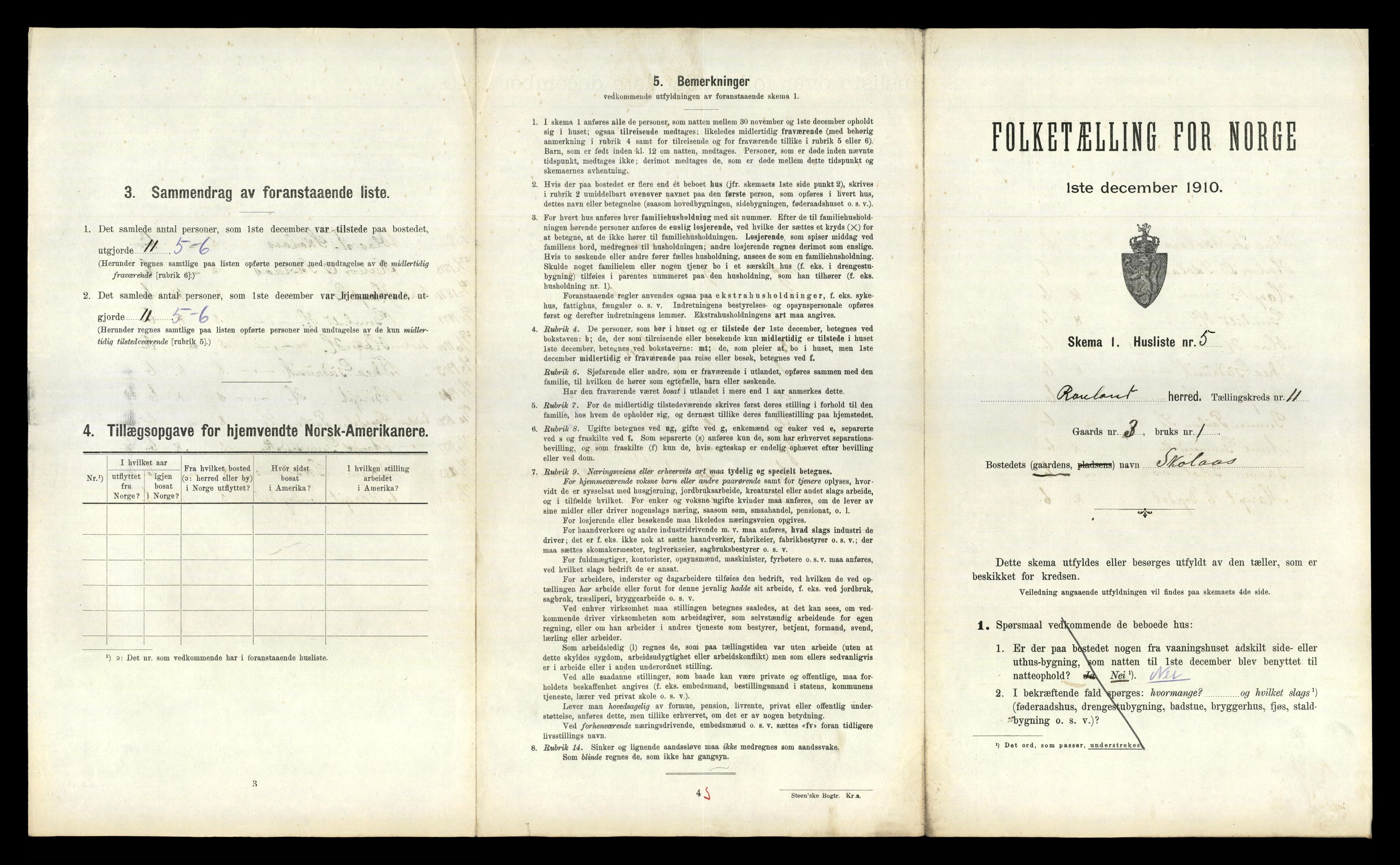 RA, 1910 census for Rauland, 1910, p. 371