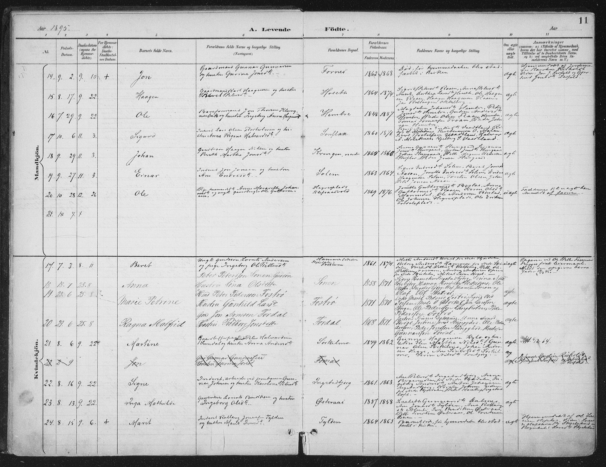 Ministerialprotokoller, klokkerbøker og fødselsregistre - Nord-Trøndelag, AV/SAT-A-1458/703/L0031: Parish register (official) no. 703A04, 1893-1914, p. 11