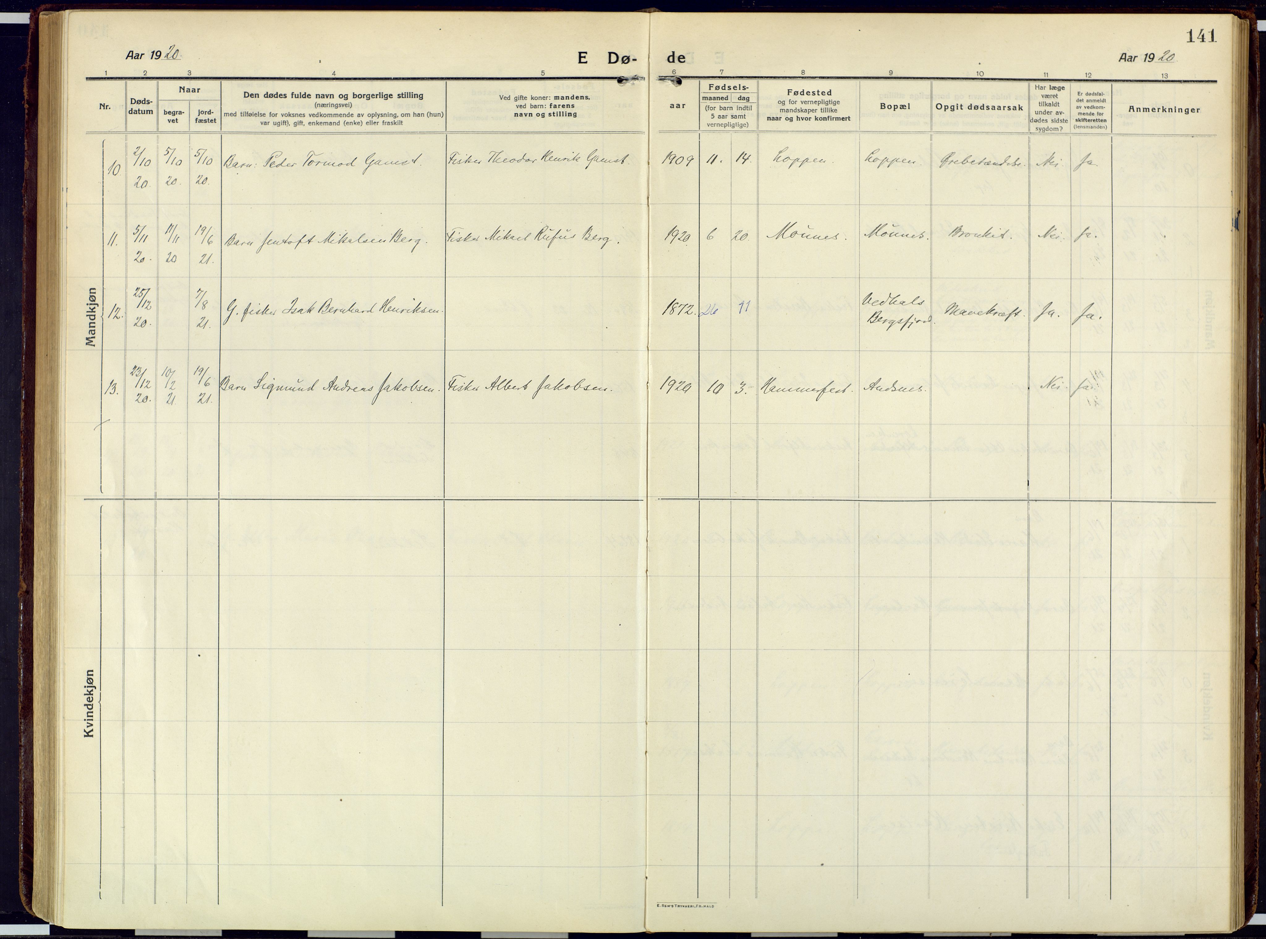 Loppa sokneprestkontor, SATØ/S-1339/H/Ha/L0013kirke: Parish register (official) no. 13, 1920-1932, p. 141