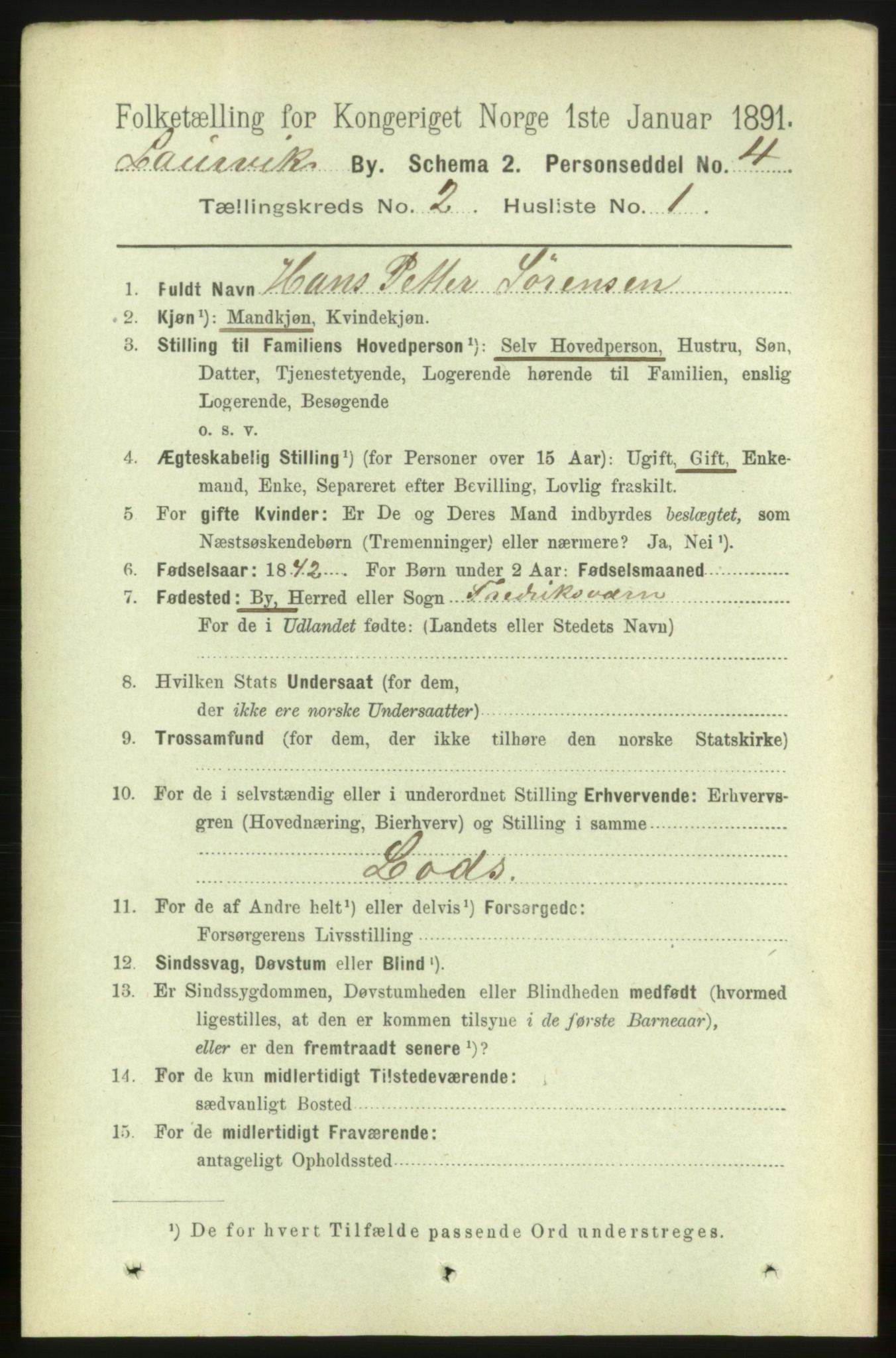 RA, 1891 census for 0707 Larvik, 1891, p. 3334