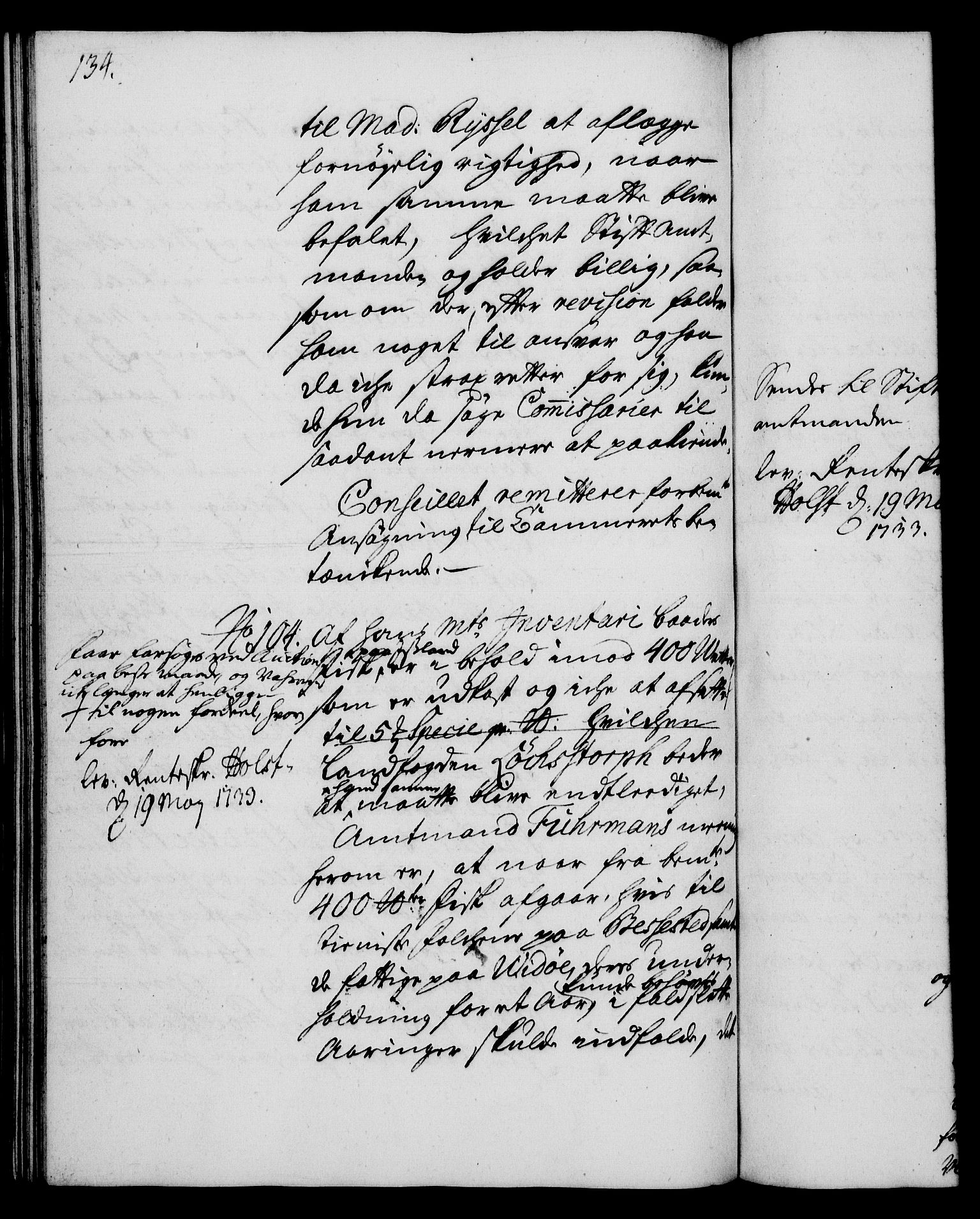 Rentekammeret, Kammerkanselliet, RA/EA-3111/G/Gh/Gha/L0015: Norsk ekstraktmemorialprotokoll (merket RK 53.60), 1733, p. 134