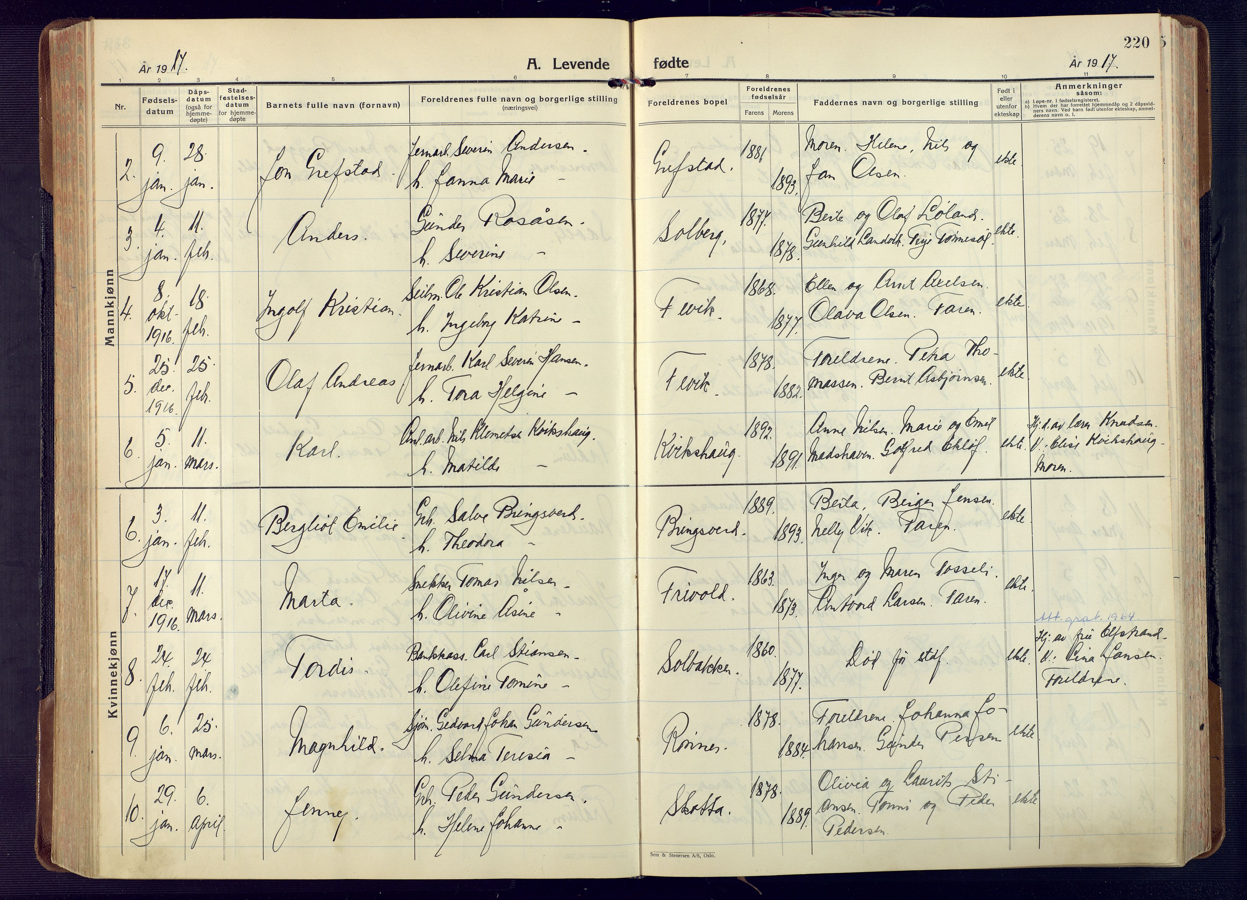 Fjære sokneprestkontor, AV/SAK-1111-0011/F/Fa/L0004: Parish register (official) no. A 4, 1902-1925, p. 220