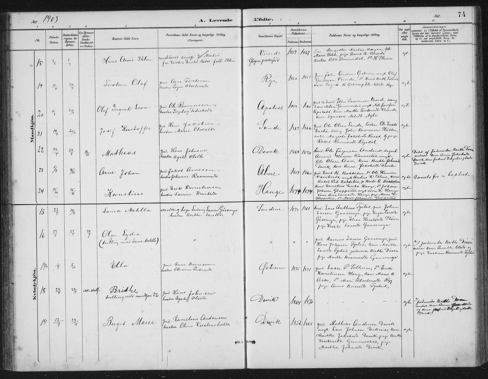 Gloppen sokneprestembete, SAB/A-80101/H/Hab/Habb/L0002: Parish register (copy) no. B 2, 1889-1909, p. 74
