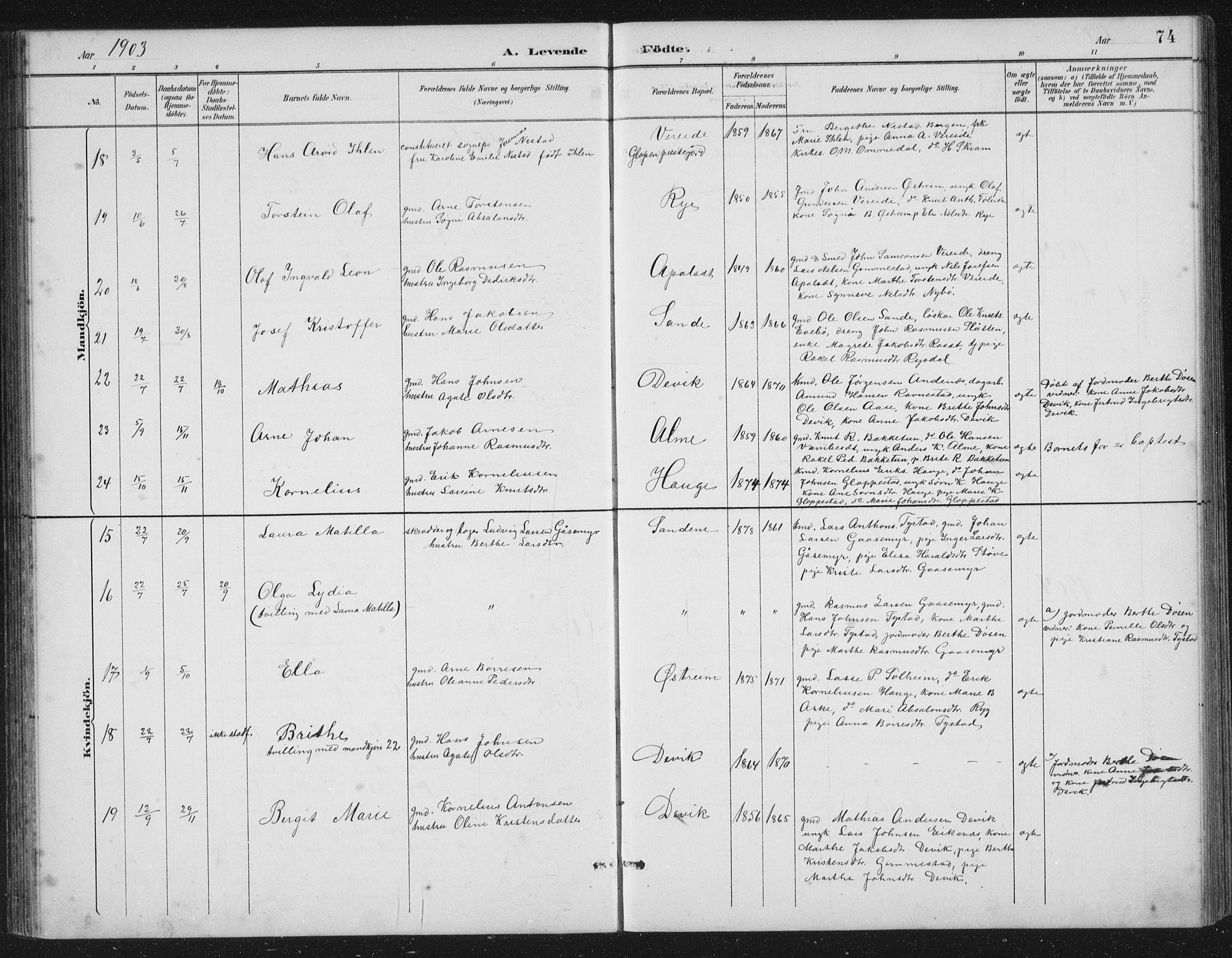 Gloppen sokneprestembete, AV/SAB-A-80101/H/Hab/Habb/L0002: Parish register (copy) no. B 2, 1889-1909, p. 74