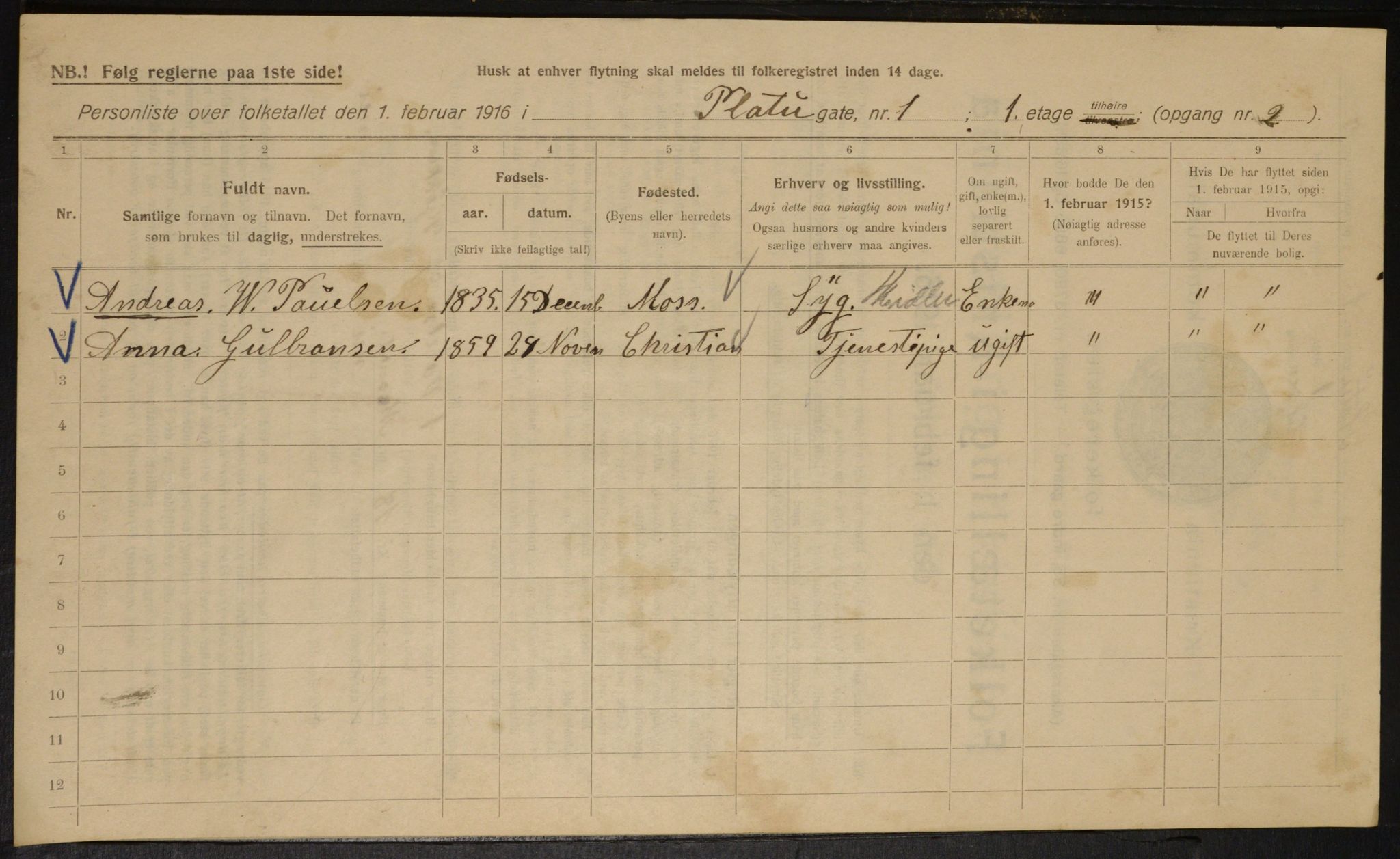 OBA, Municipal Census 1916 for Kristiania, 1916, p. 82122