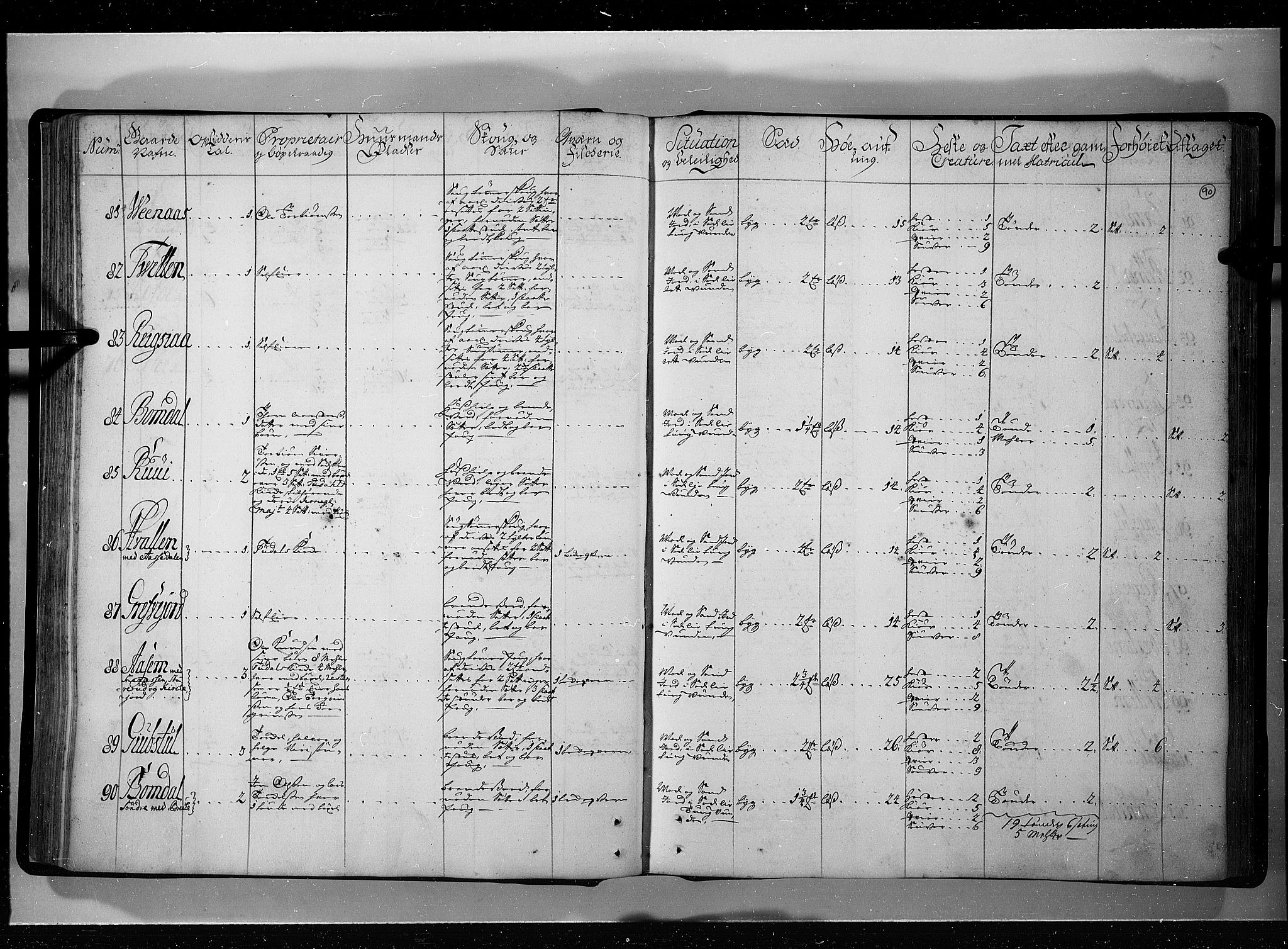 Rentekammeret inntil 1814, Realistisk ordnet avdeling, AV/RA-EA-4070/N/Nb/Nbf/L0121: Øvre og Nedre Telemark eksaminasjonsprotokoll, 1723, p. 89b-90a