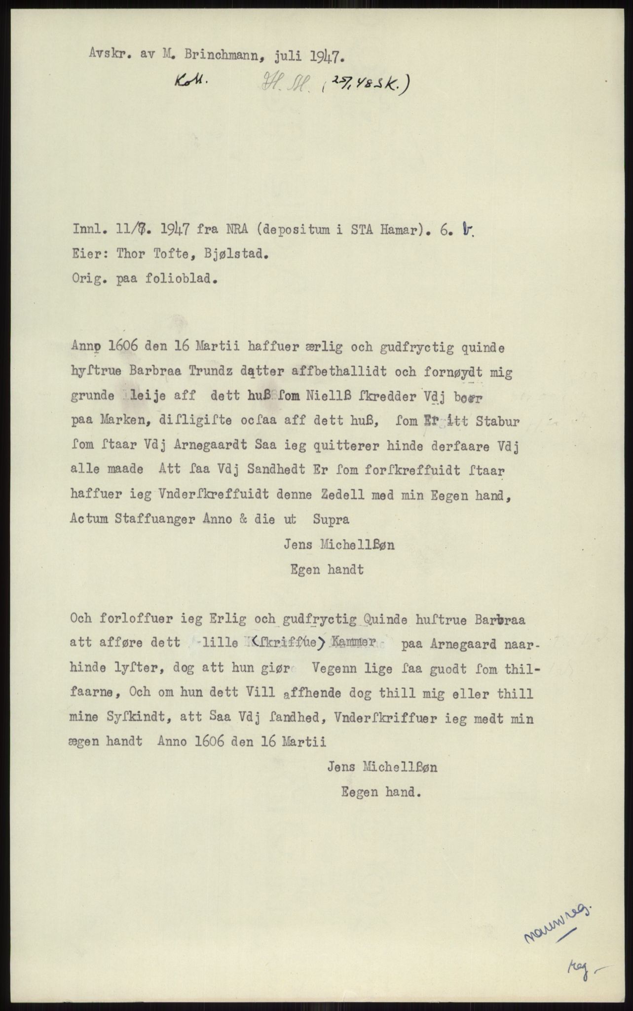 Samlinger til kildeutgivelse, Diplomavskriftsamlingen, AV/RA-EA-4053/H/Ha, p. 249