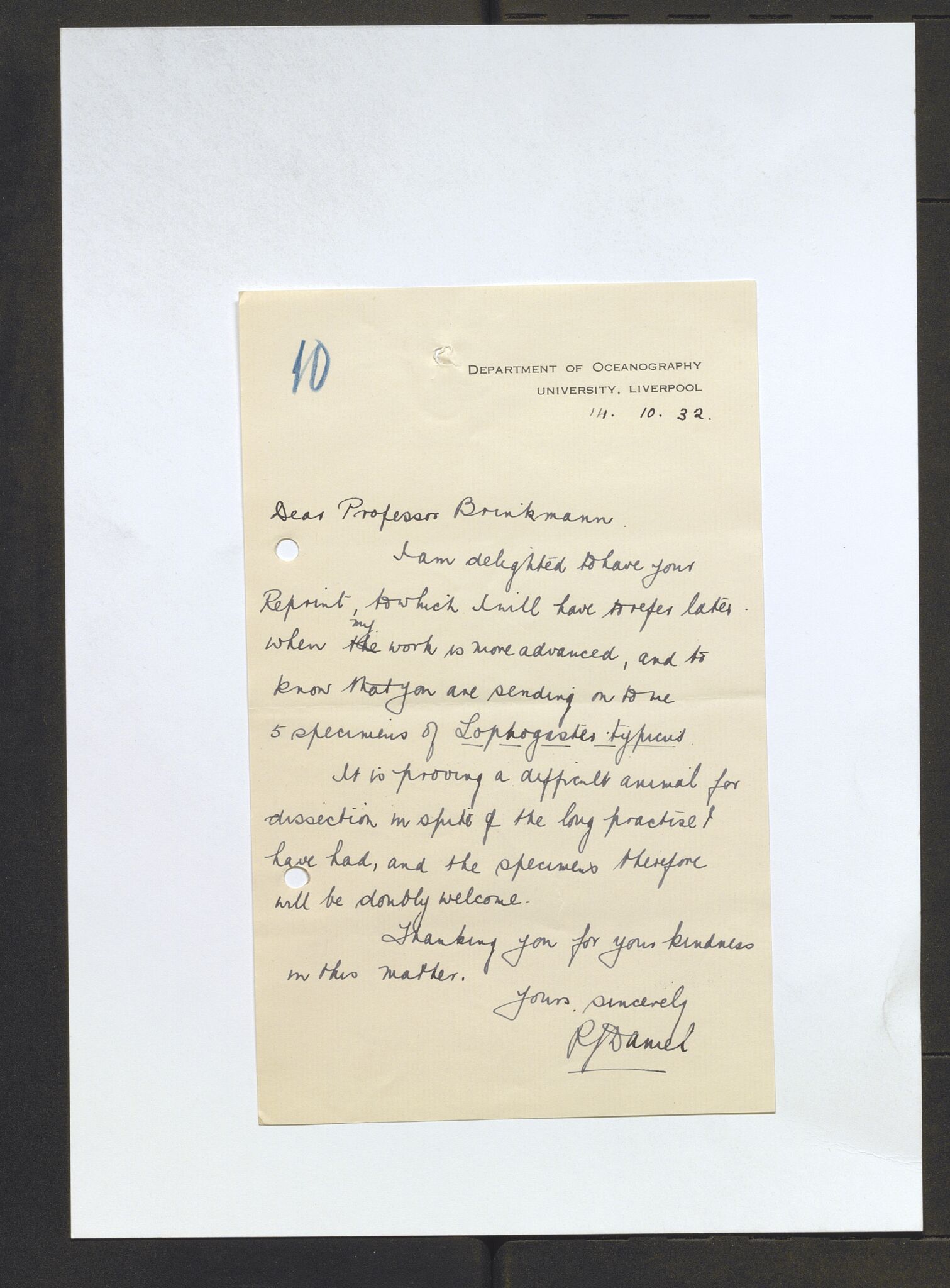 Bergens Museum, AV/SAB-A-17301/13/D/L0002: Korrespondanse , 1928-1940, p. 394