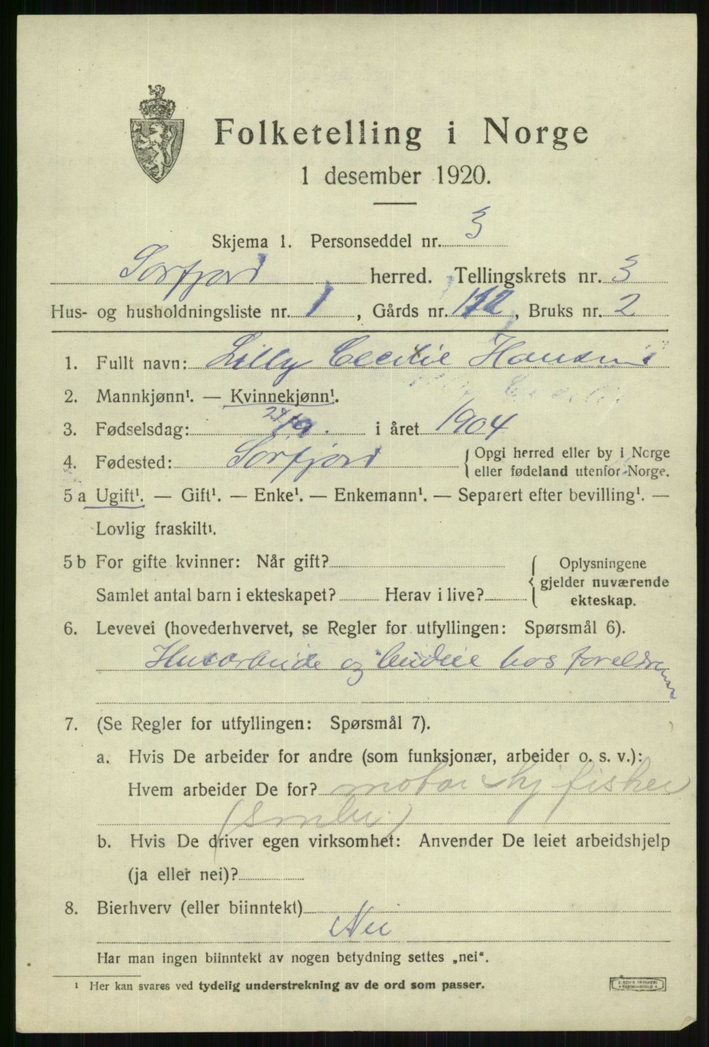 SATØ, 1920 census for Sørfjord, 1920, p. 1066