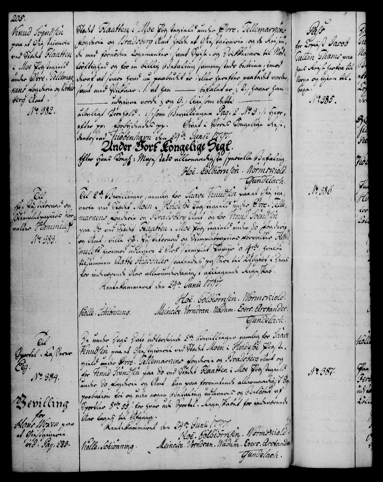 Rentekammeret, Kammerkanselliet, RA/EA-3111/G/Gg/Gga/L0016: Norsk ekspedisjonsprotokoll med register (merket RK 53.16), 1794-1800, p. 205