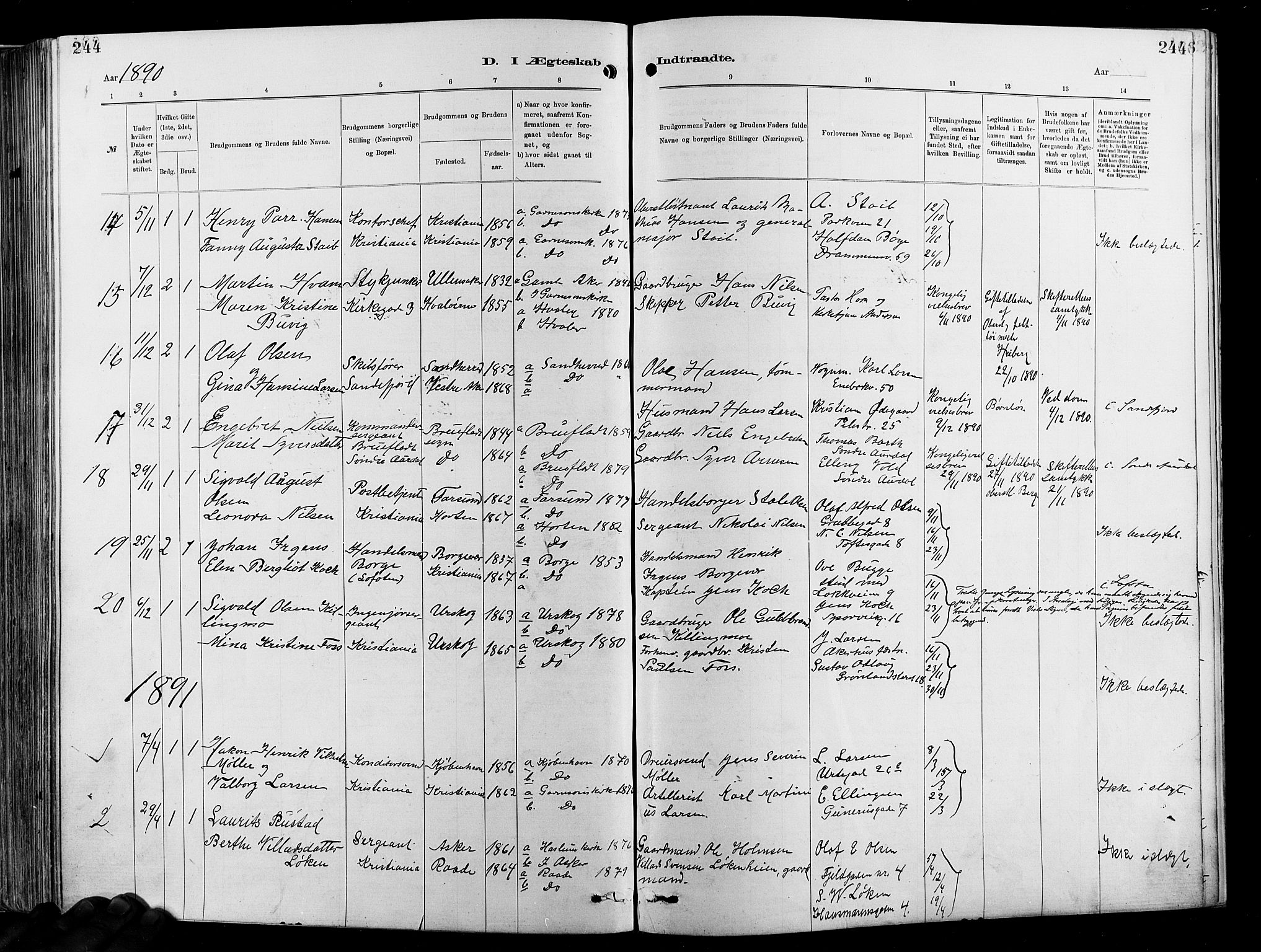 Garnisonsmenigheten Kirkebøker, SAO/A-10846/F/Fa/L0012: Parish register (official) no. 12, 1880-1893, p. 244