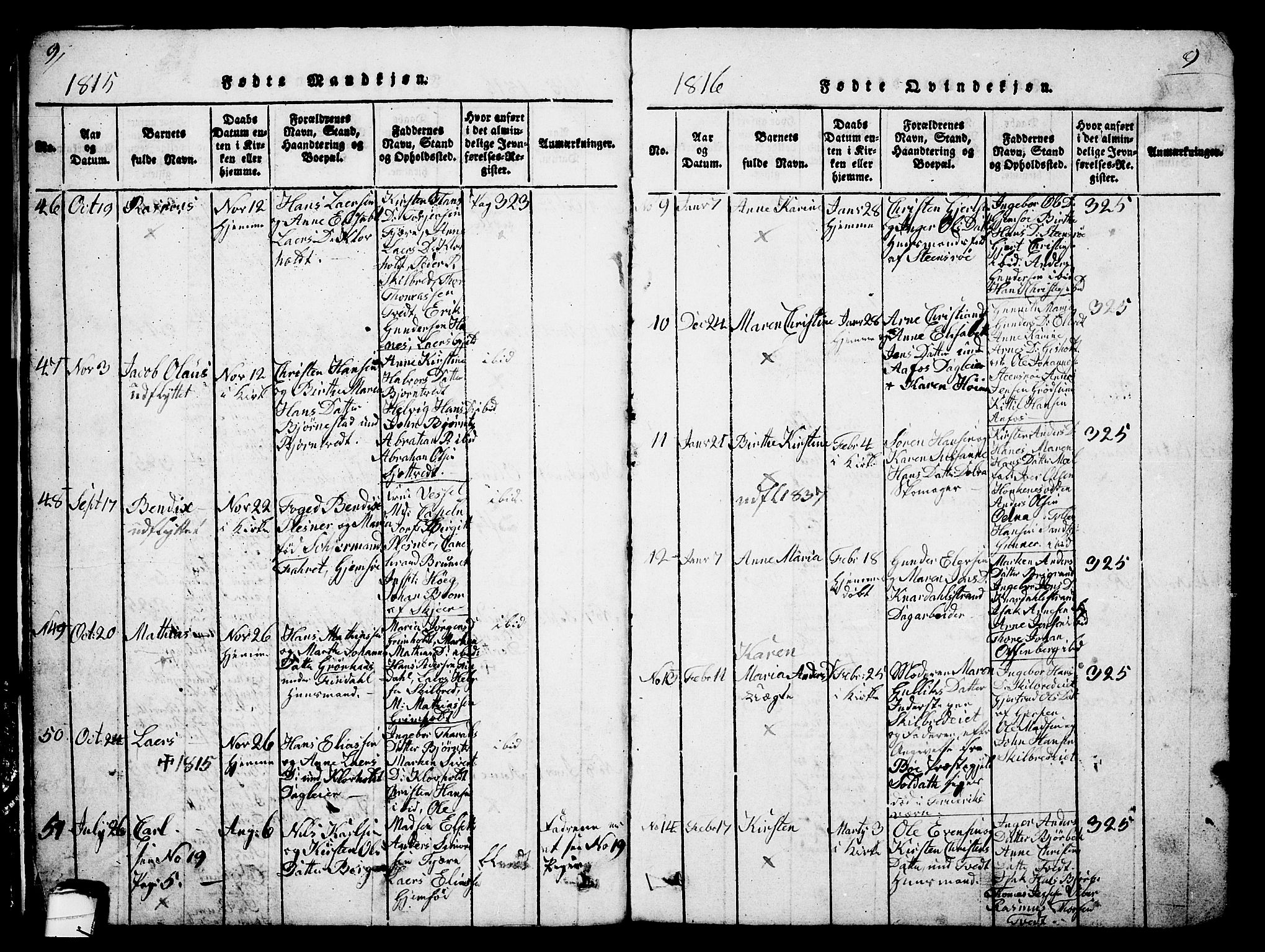 Solum kirkebøker, AV/SAKO-A-306/G/Ga/L0001: Parish register (copy) no. I 1, 1814-1833, p. 9