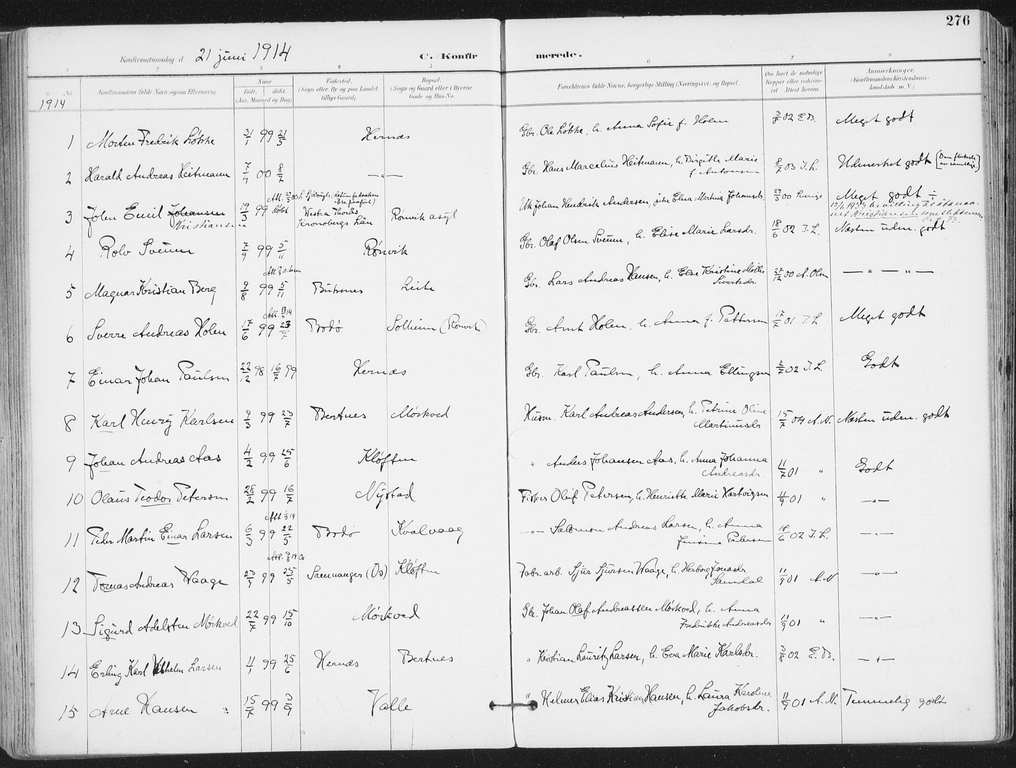 Ministerialprotokoller, klokkerbøker og fødselsregistre - Nordland, SAT/A-1459/802/L0055: Parish register (official) no. 802A02, 1894-1915, p. 276