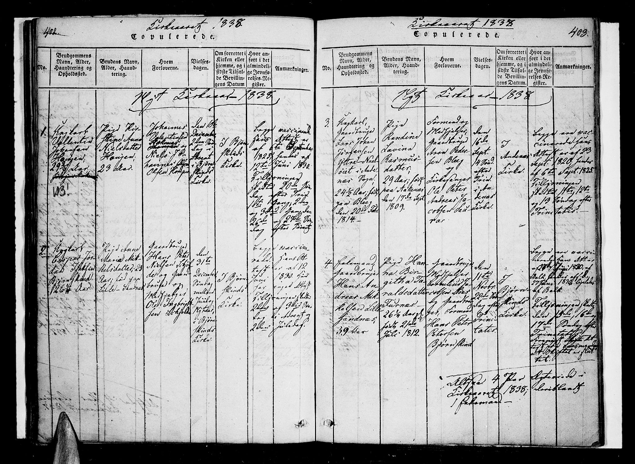 Ministerialprotokoller, klokkerbøker og fødselsregistre - Nordland, AV/SAT-A-1459/897/L1395: Parish register (official) no. 897A03, 1820-1841, p. 402-403