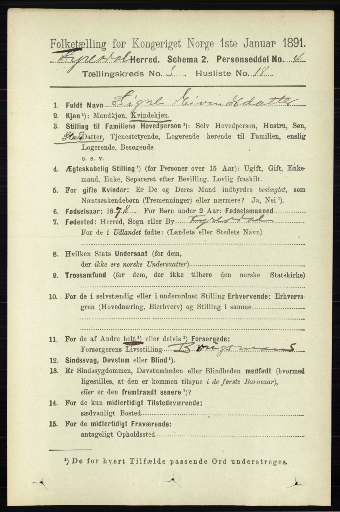 RA, 1891 census for 0831 Fyresdal, 1891, p. 571