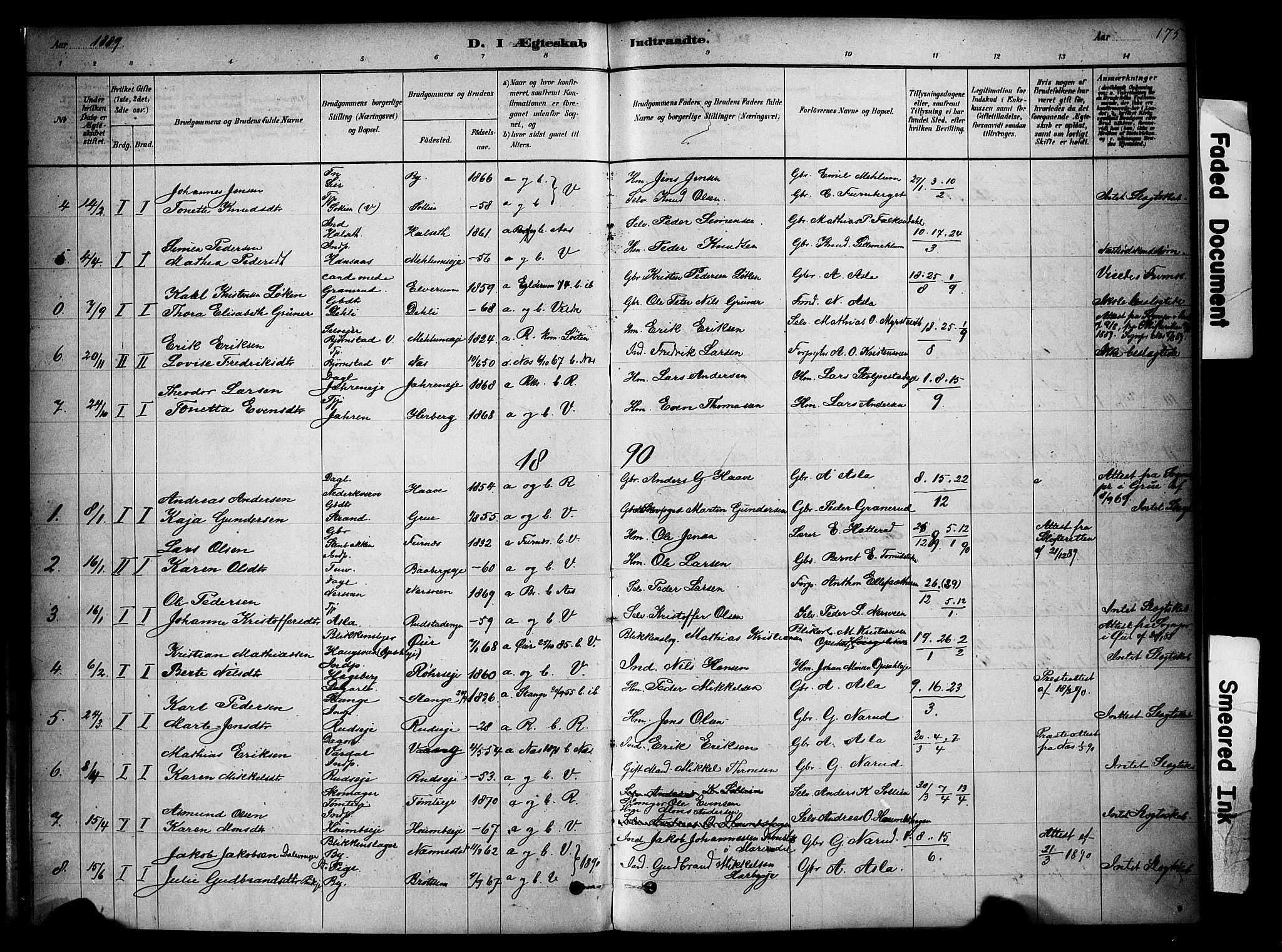 Ringsaker prestekontor, SAH/PREST-014/K/Ka/L0014: Parish register (official) no. 14, 1879-1890, p. 175