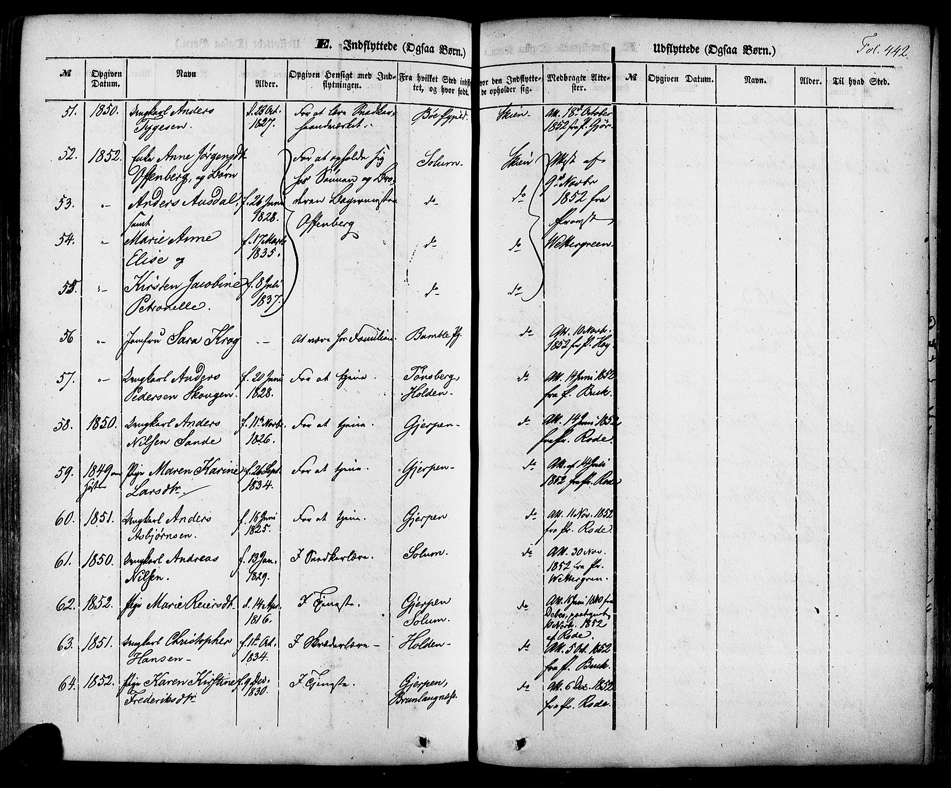 Skien kirkebøker, SAKO/A-302/F/Fa/L0006a: Parish register (official) no. 6A, 1843-1856, p. 442
