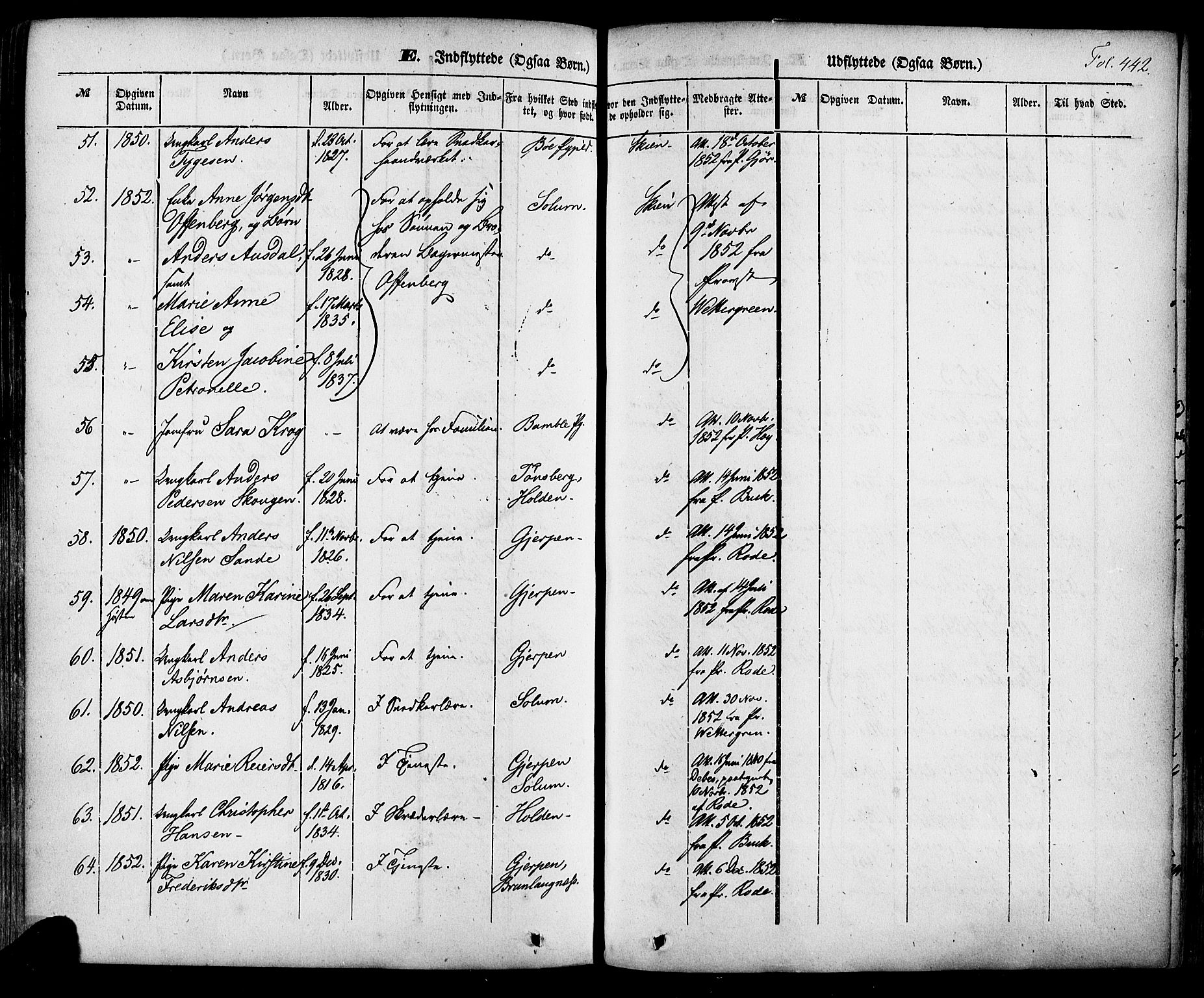 Skien kirkebøker, AV/SAKO-A-302/F/Fa/L0006a: Parish register (official) no. 6A, 1843-1856, p. 442